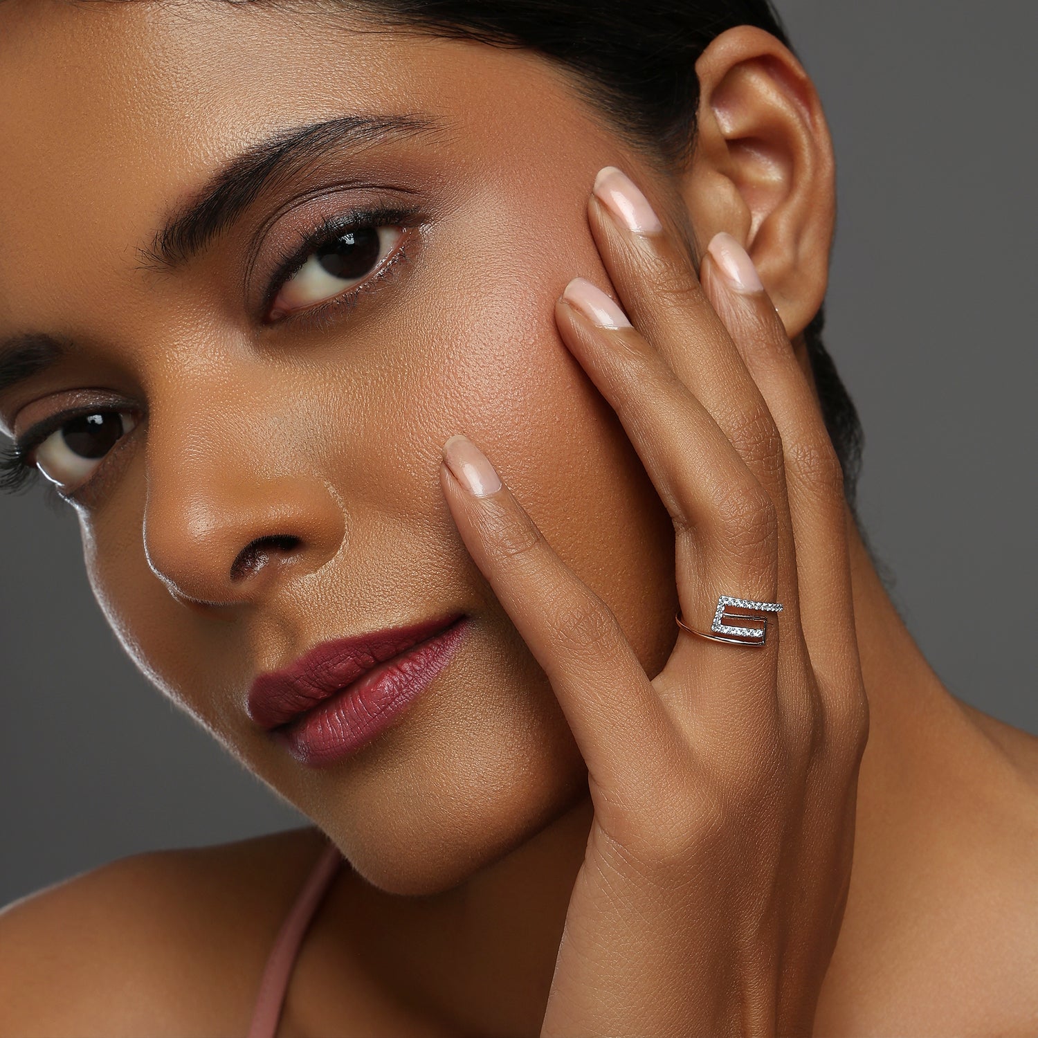 Contemporary Geometric Open Ring with Sparkling Linear Accents