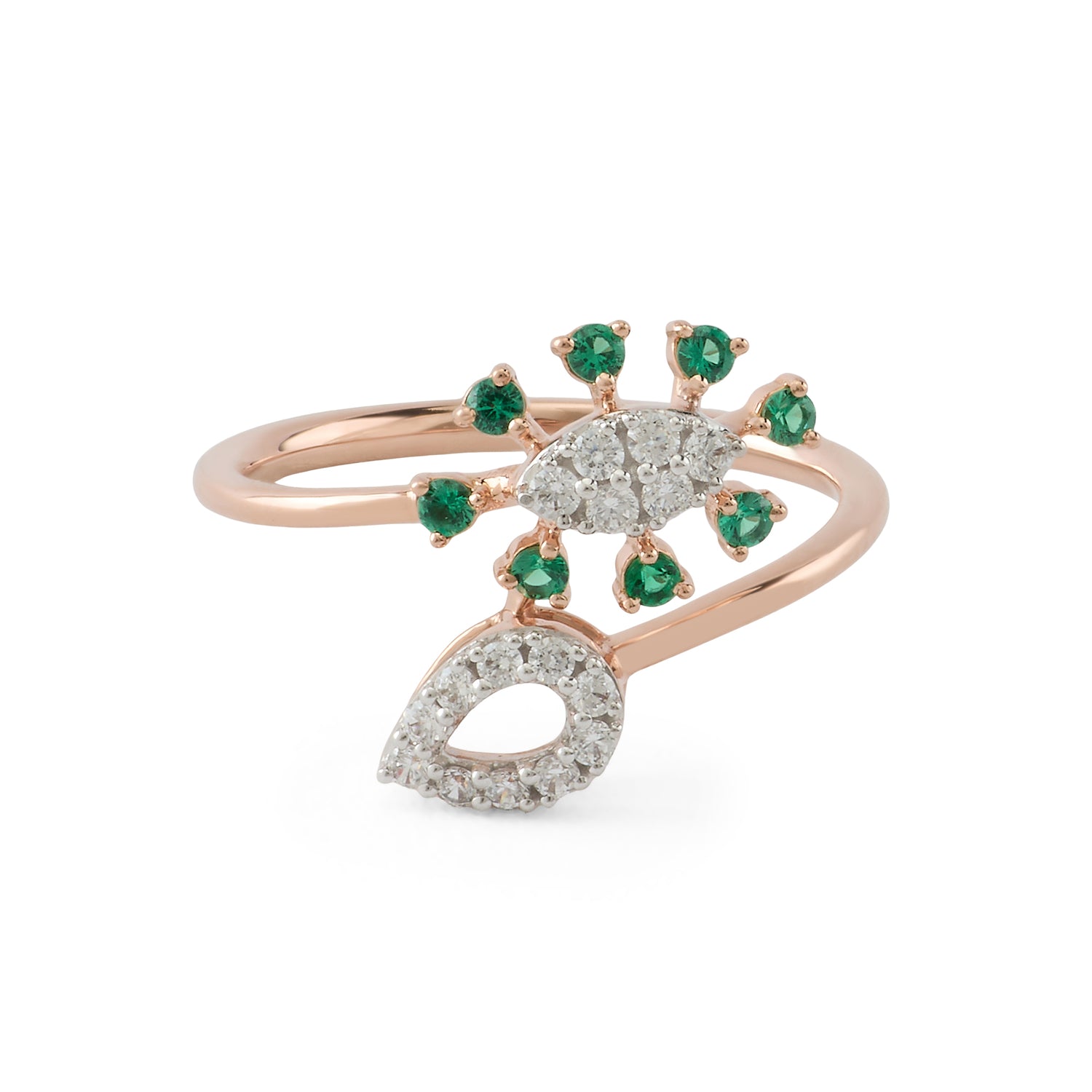 Graceful Leaf-Inspired Crossover Ring with Shimmering Stone Accents