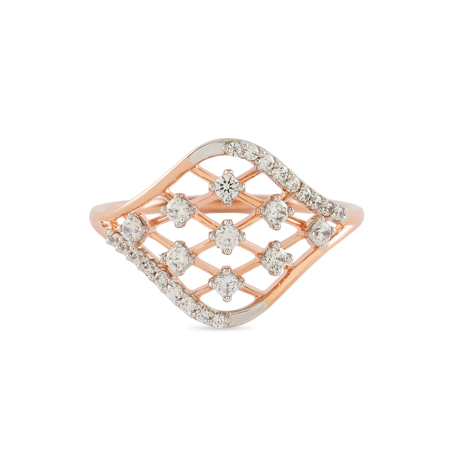 Contemporary Lattice Open Ring with Sparkling Geometric Detailing