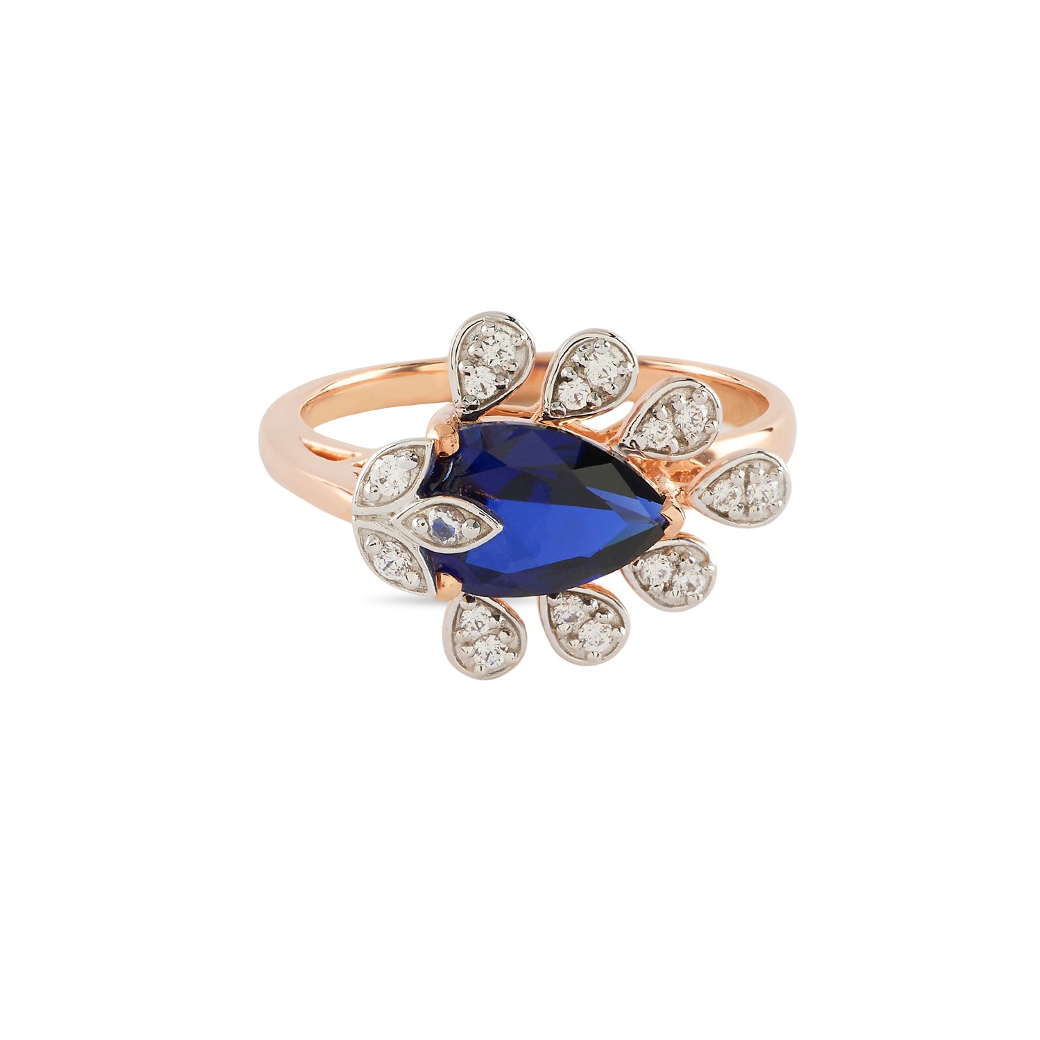 Royal Blue Petal Ring With Delicate Leaf Motifs