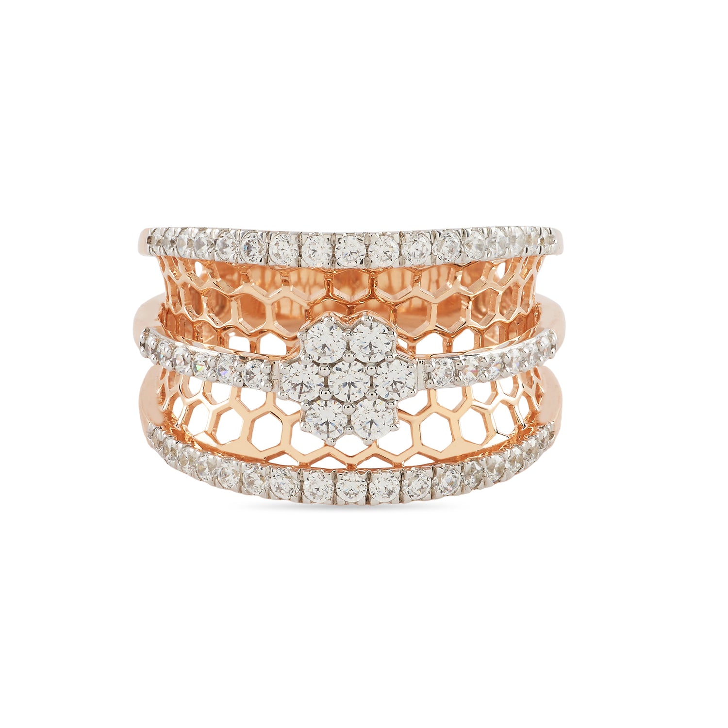 Wide Floral Pattern Ring With Modern Indian Elegance
