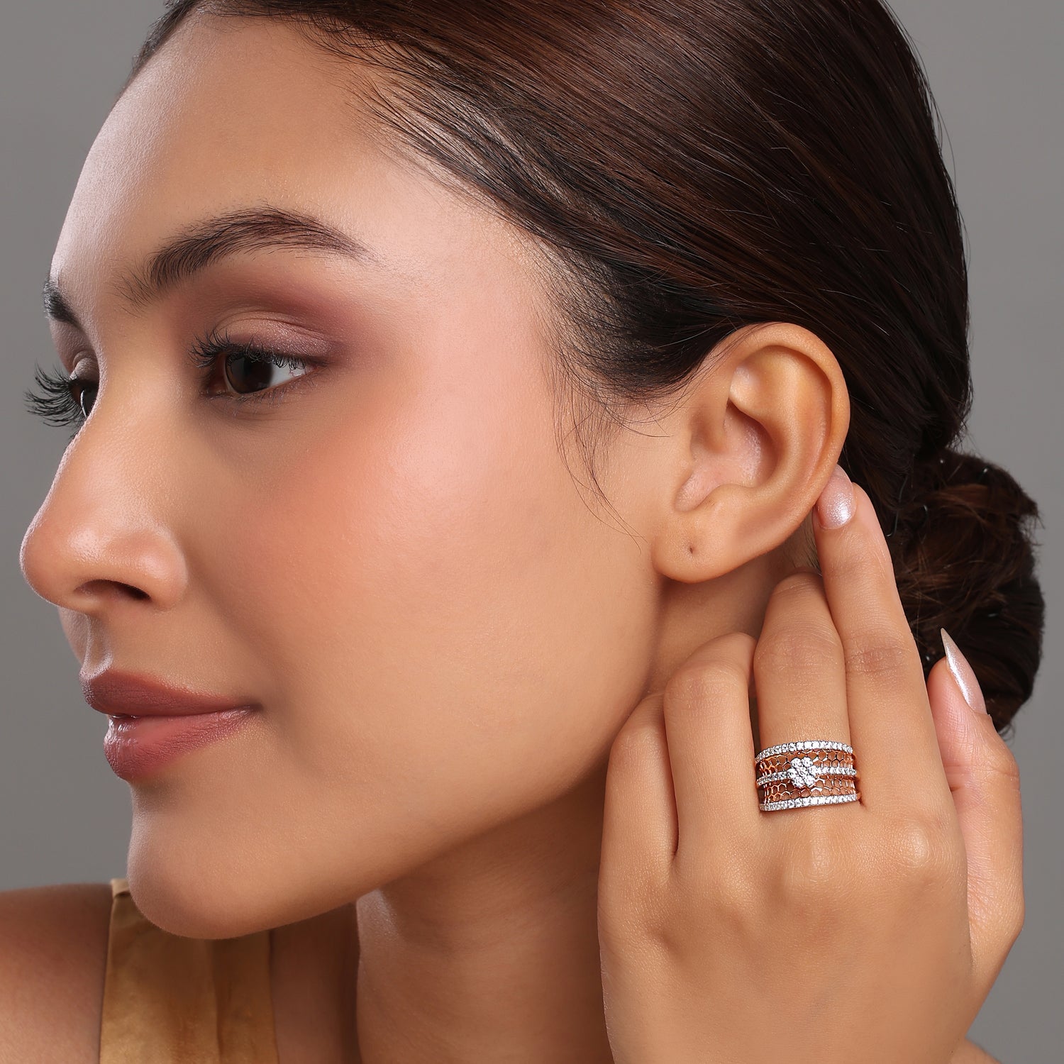 Wide Floral Pattern Ring With Modern Indian Elegance