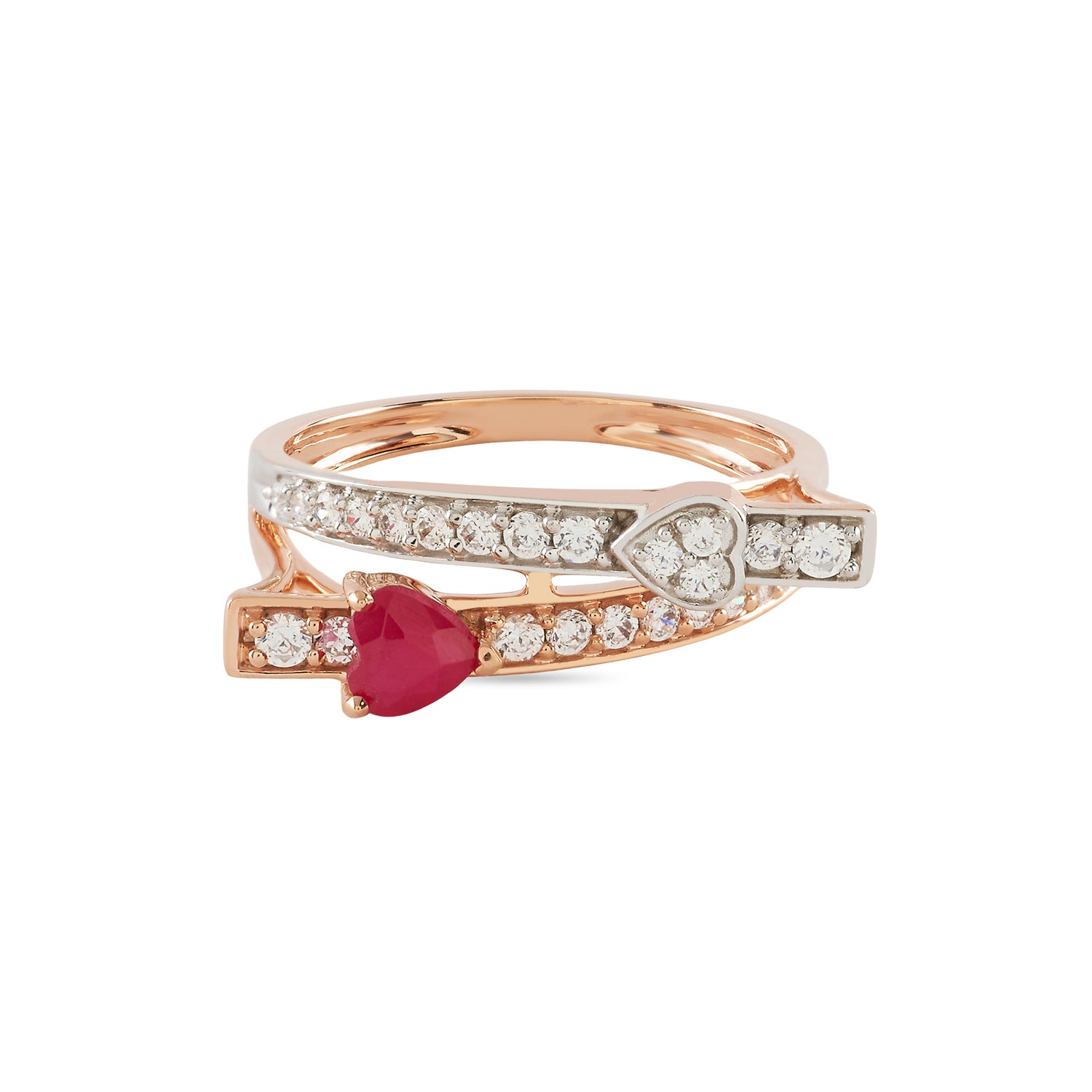 Heart Accent Crossover Ring With Modern Elegance