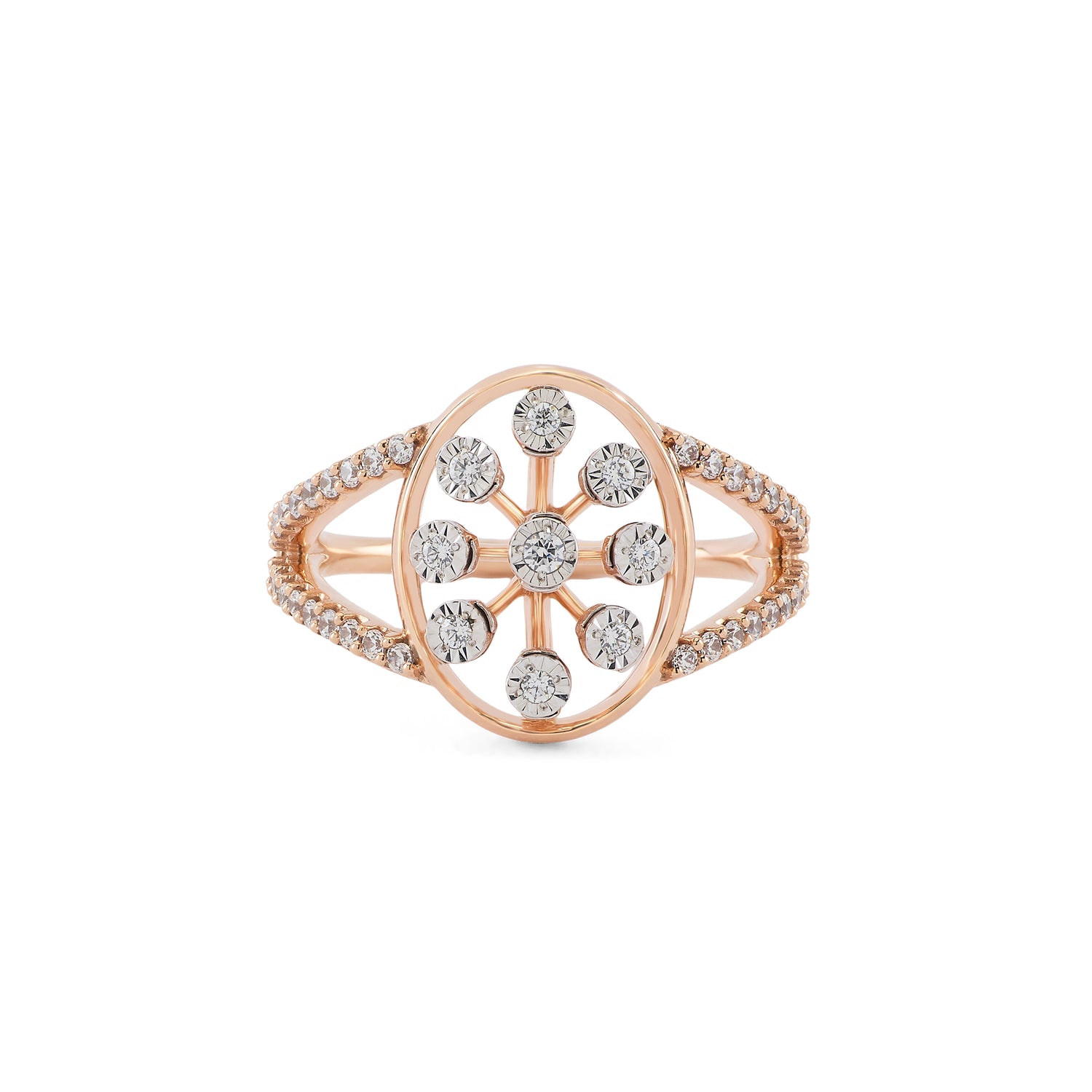 Radiant Floral Shield Ring with Brilliant Stone Embellishments