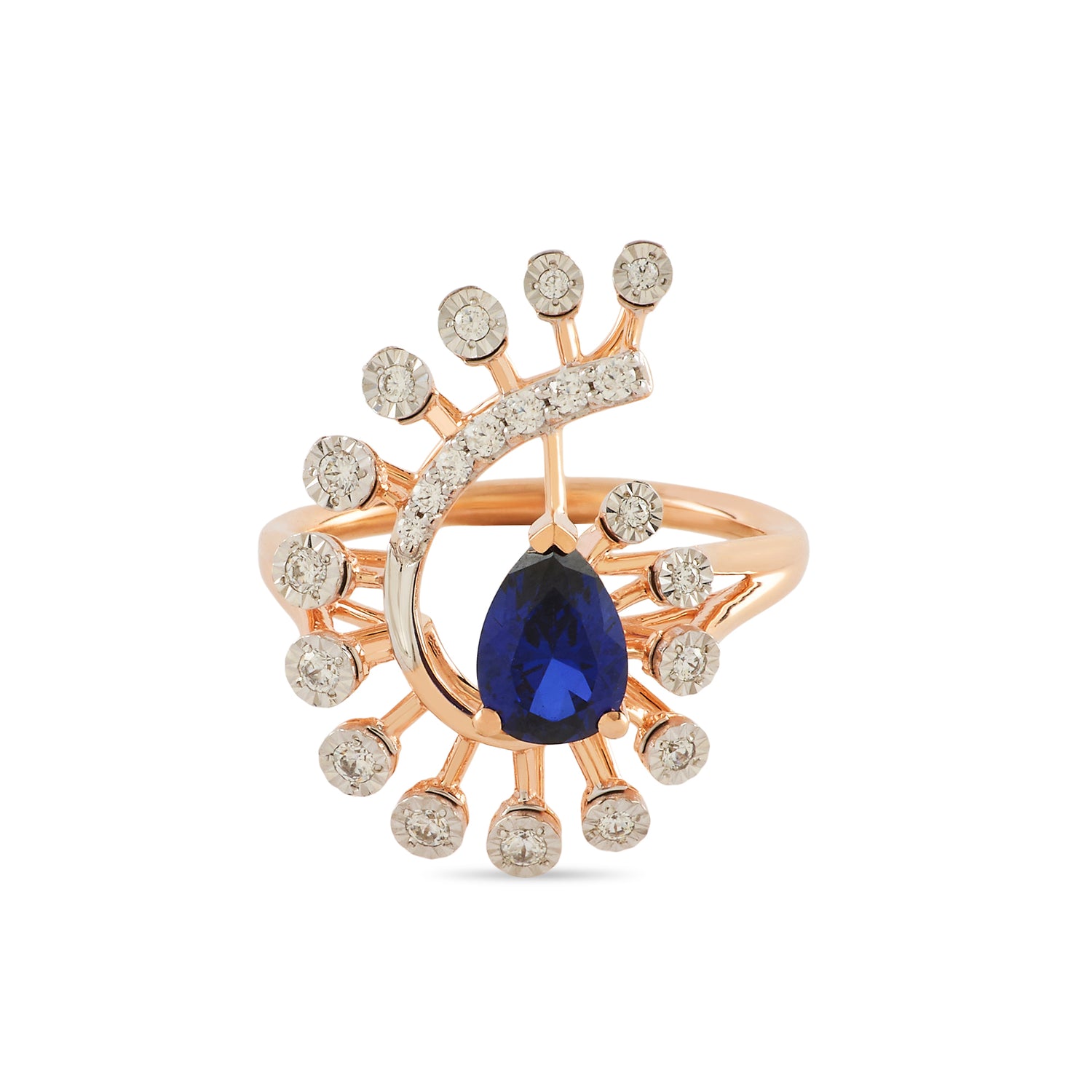 Regal Blue Stone Ring With Radiant Halo Design