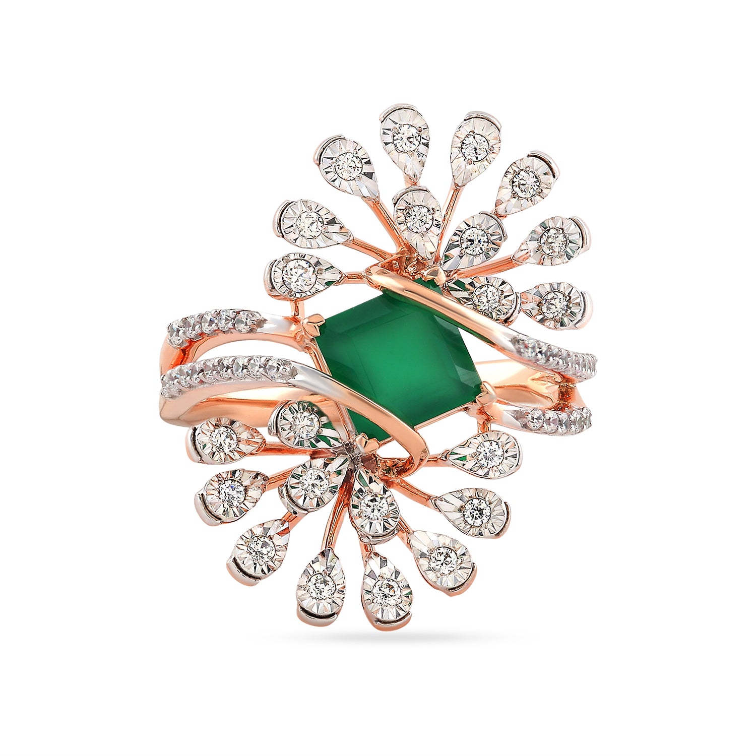 Emerald Bloom Statement Ring With Radiant Petal Design