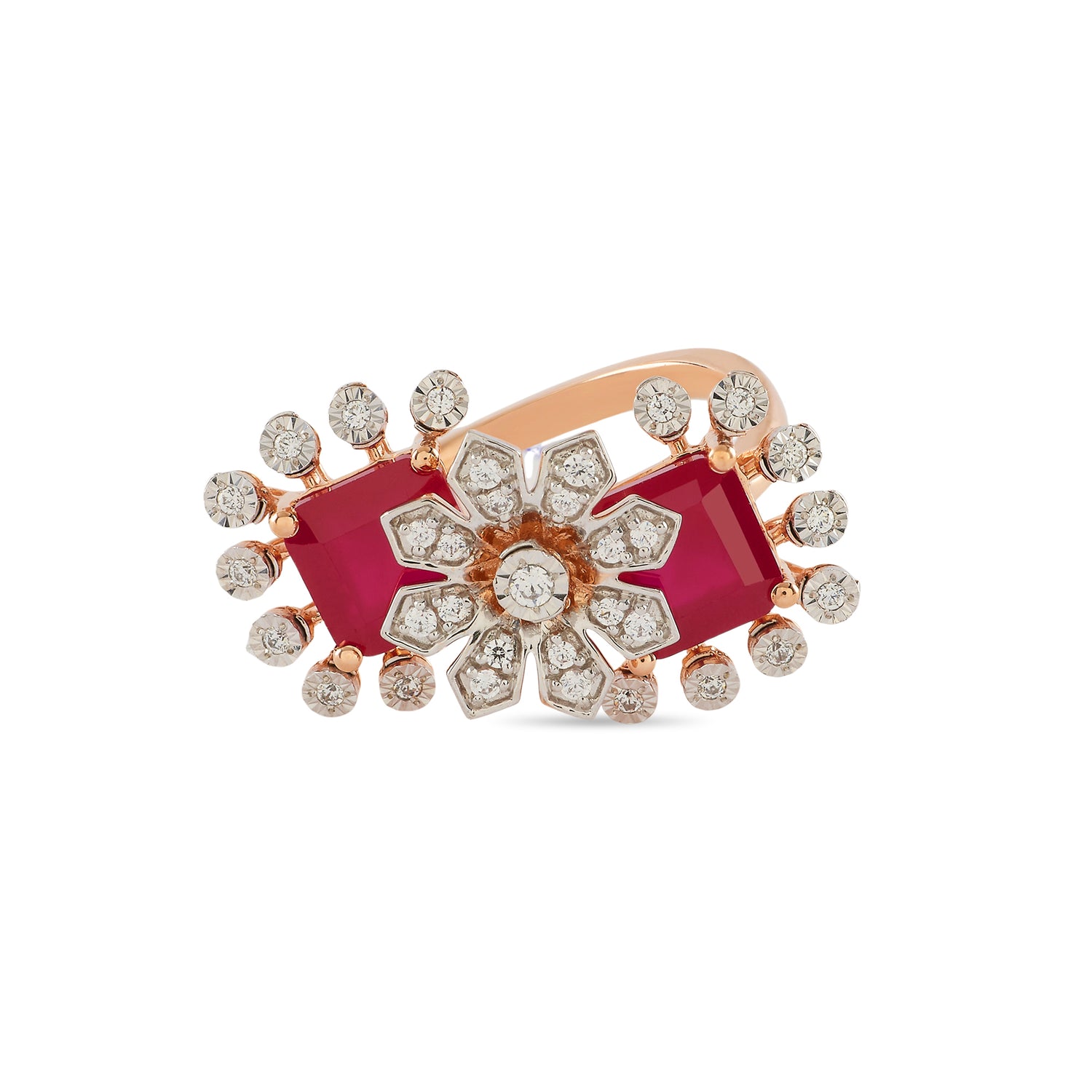 Dual Red Floral Ring With Intricate Stone Embellishments