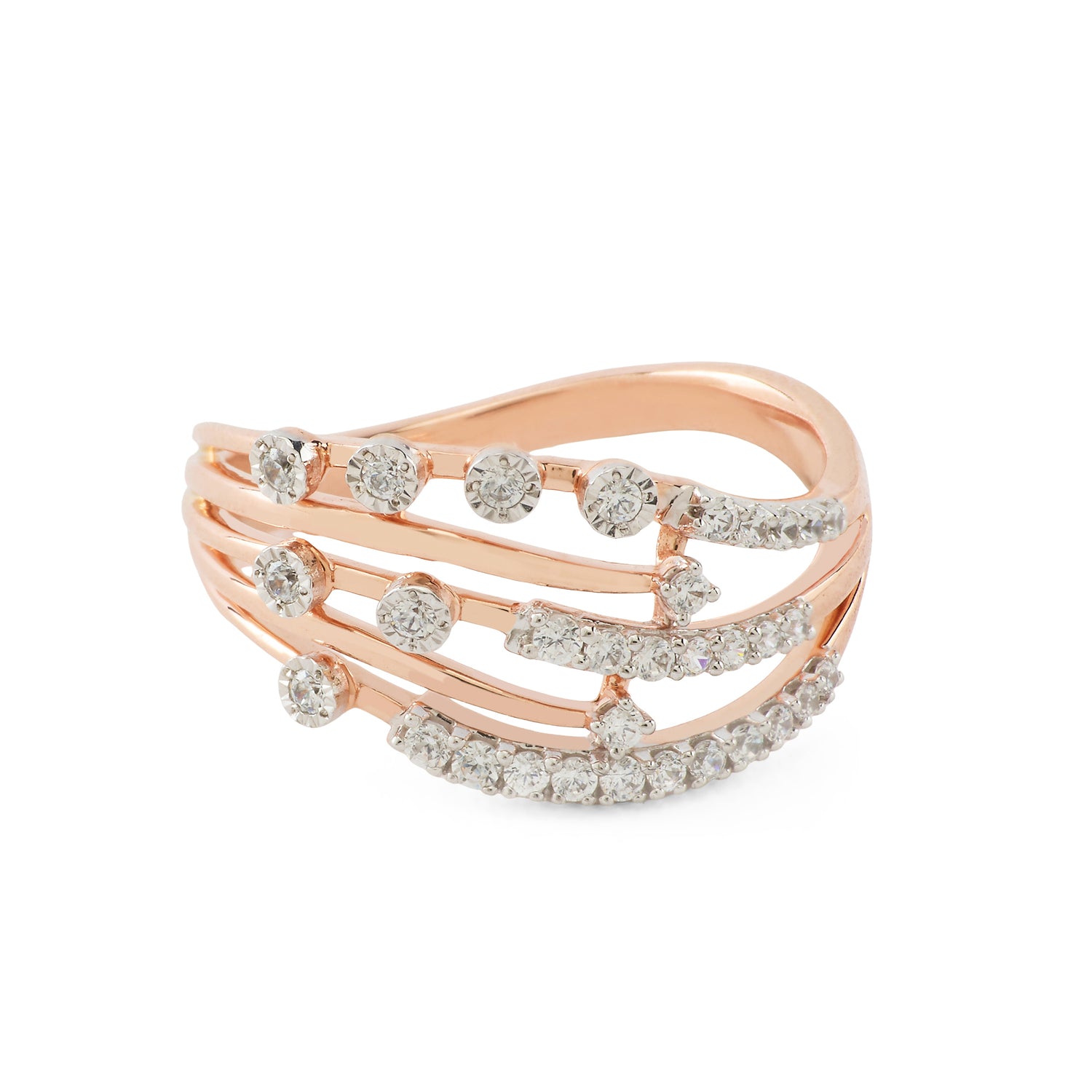 Elegant Multi-Row Cascade Ring with Sparkling Linear Design