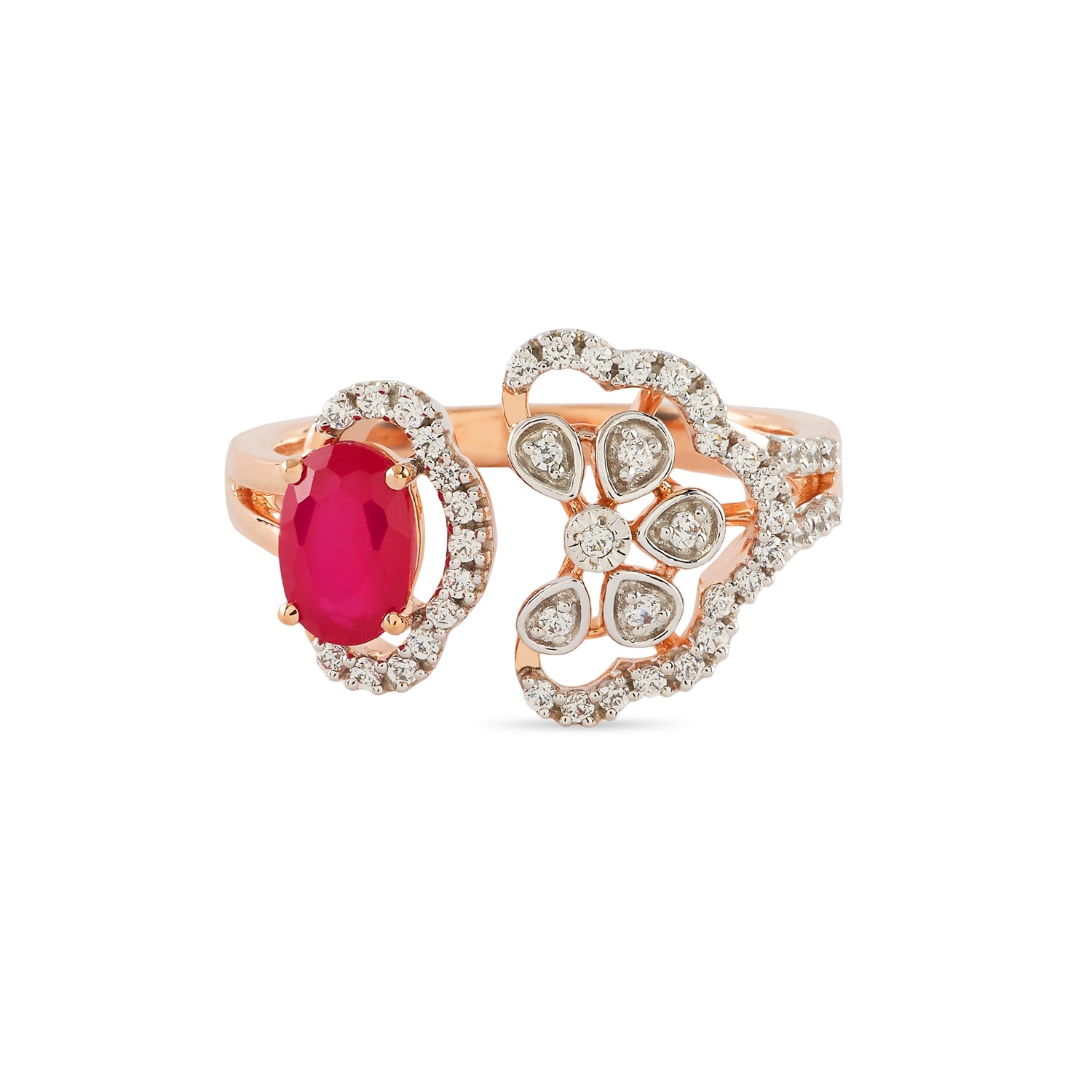 Artistic Floral Statement Ring With Gemstone Center