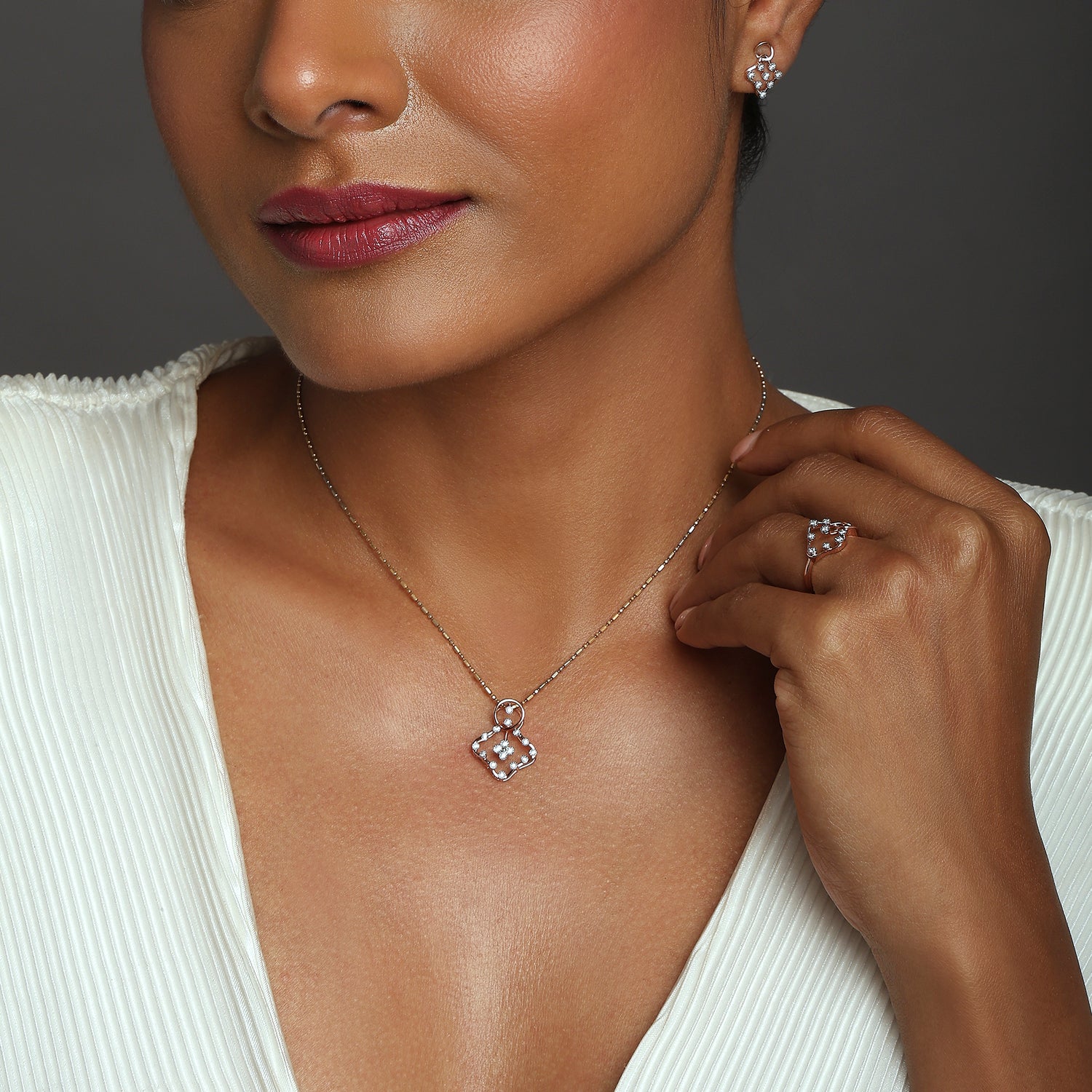 Luminous Lattice Drop Pendant and Earring Elegance Set