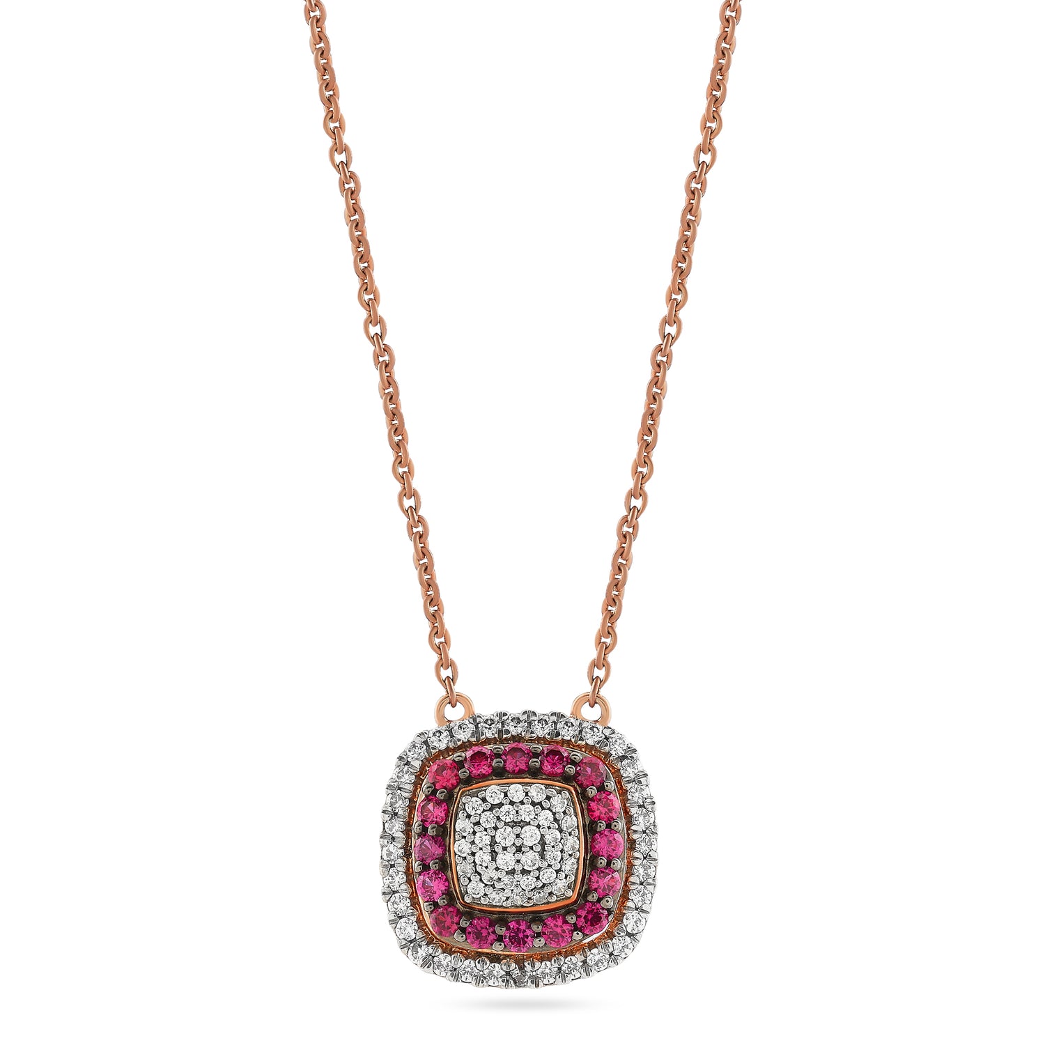Elegant Radiant Cushion Necklace With Double Halo Pave Setting