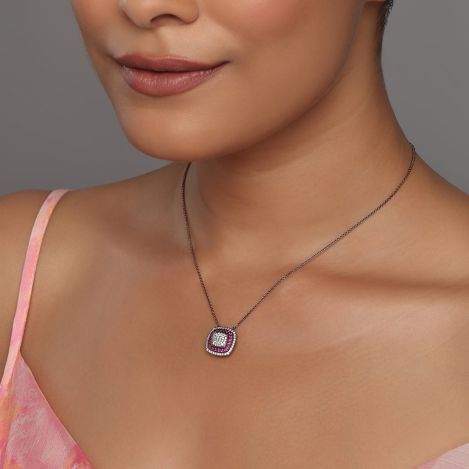 Elegant Radiant Cushion Necklace With Double Halo Pave Setting