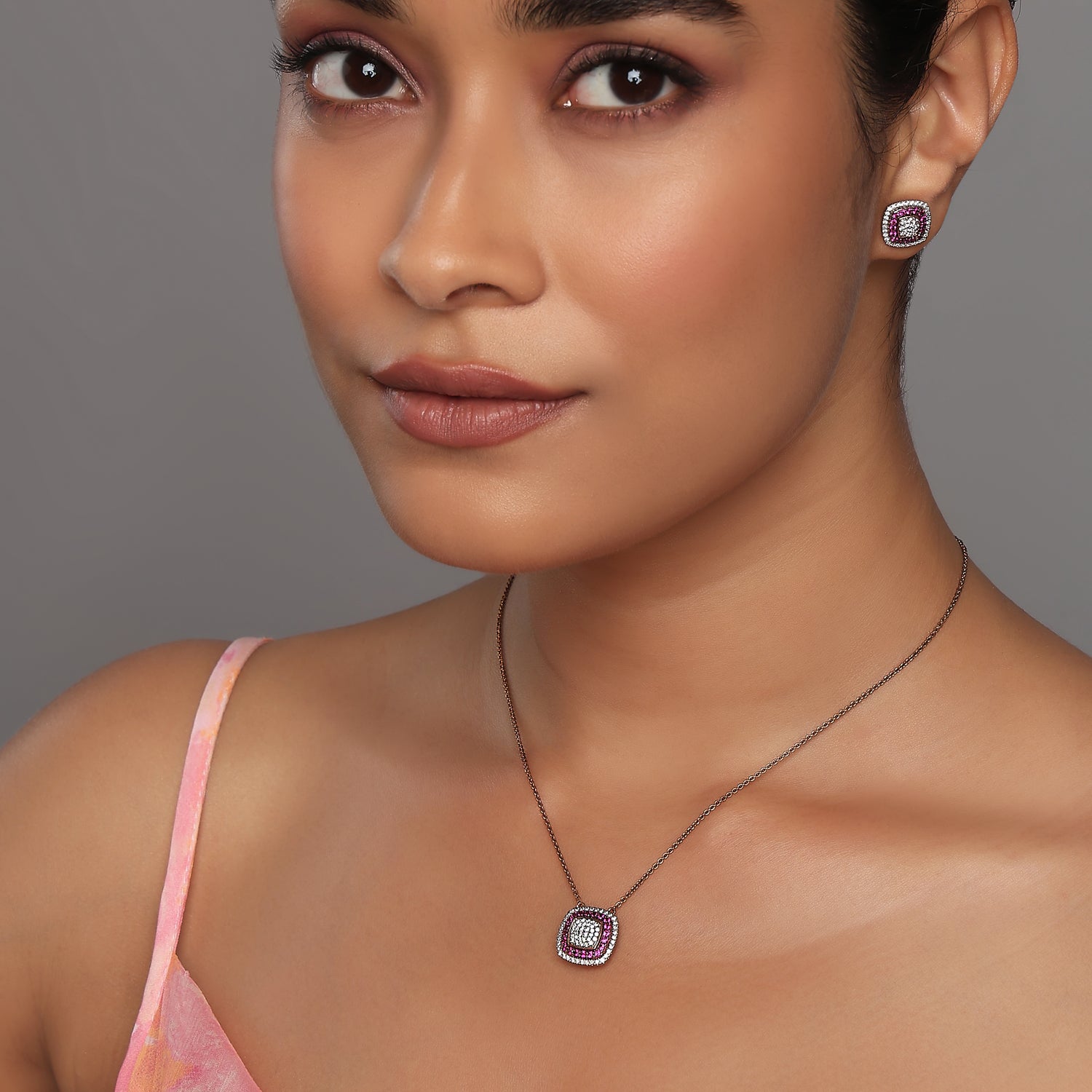 A Radiant Celebration Cushion Cut Double Halo Necklace And Earrings