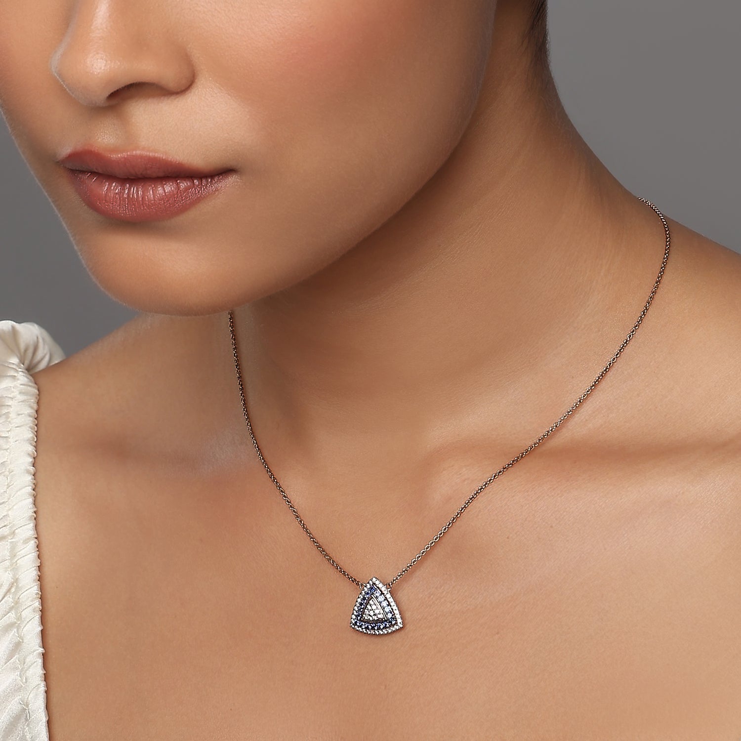 Radiant Trillion Cut Sapphire And Diamond Halo Statement Necklace
