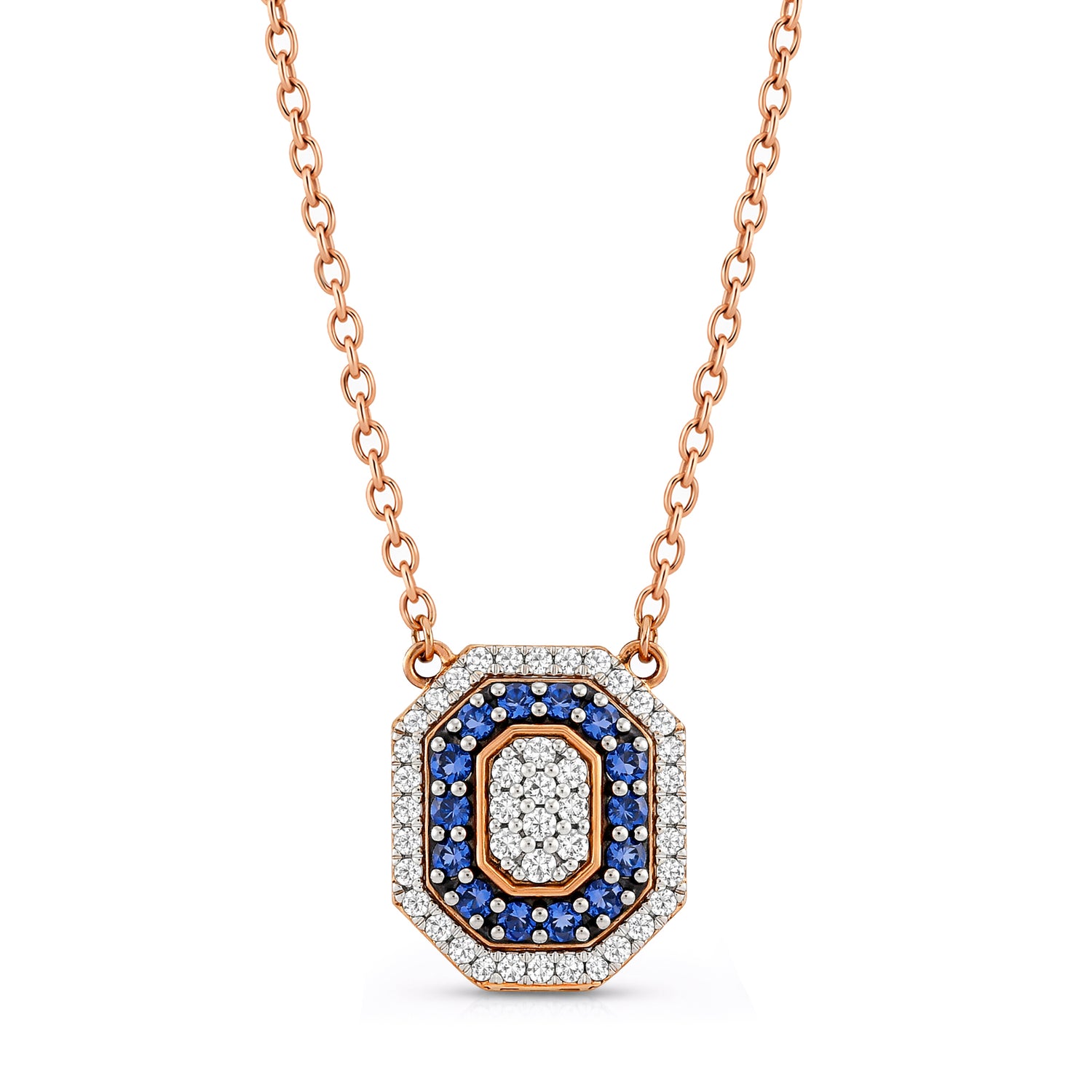 Ethereal Octagonal Halo Necklace Featuring Radiant Multi-Row Pave Set Gemstones