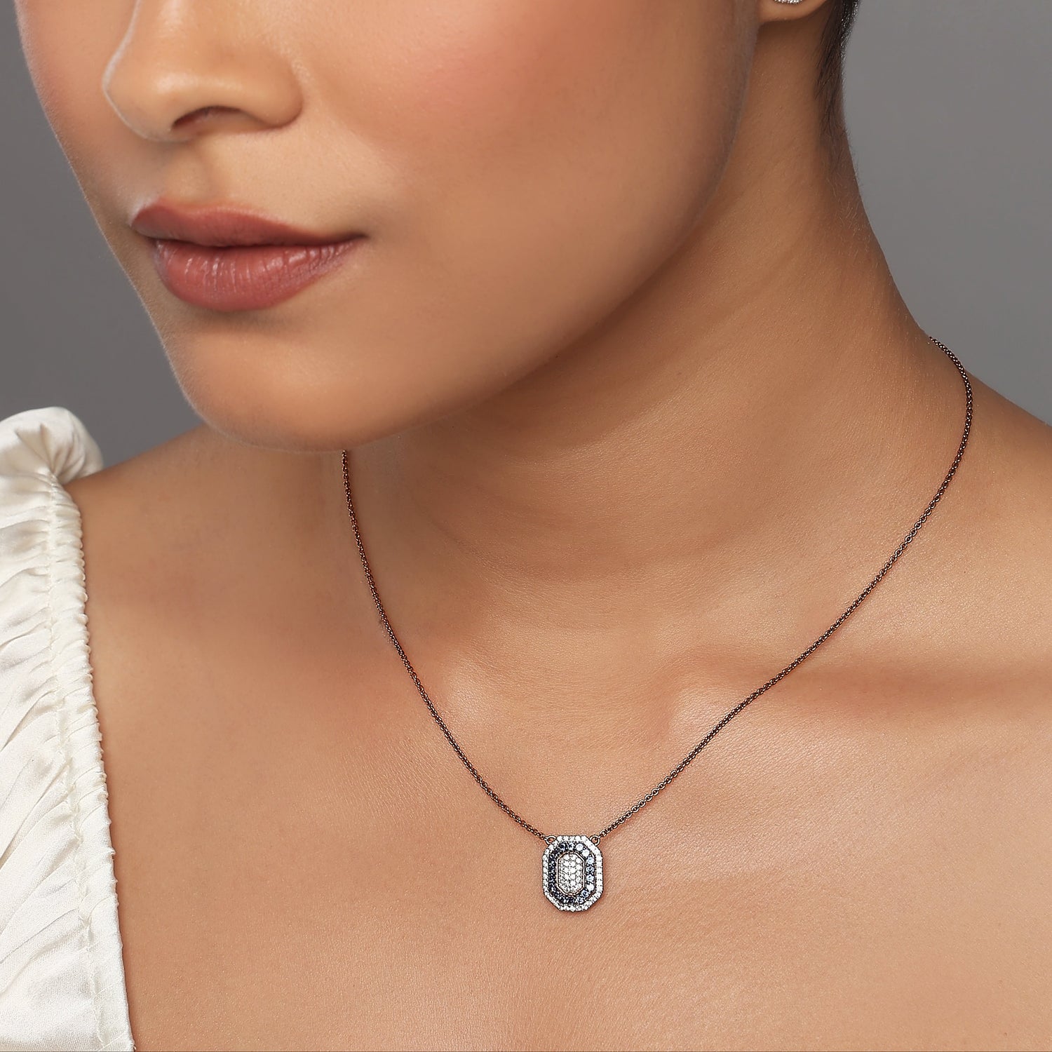 Ethereal Octagonal Halo Necklace Featuring Radiant Multi-Row Pave Set Gemstones