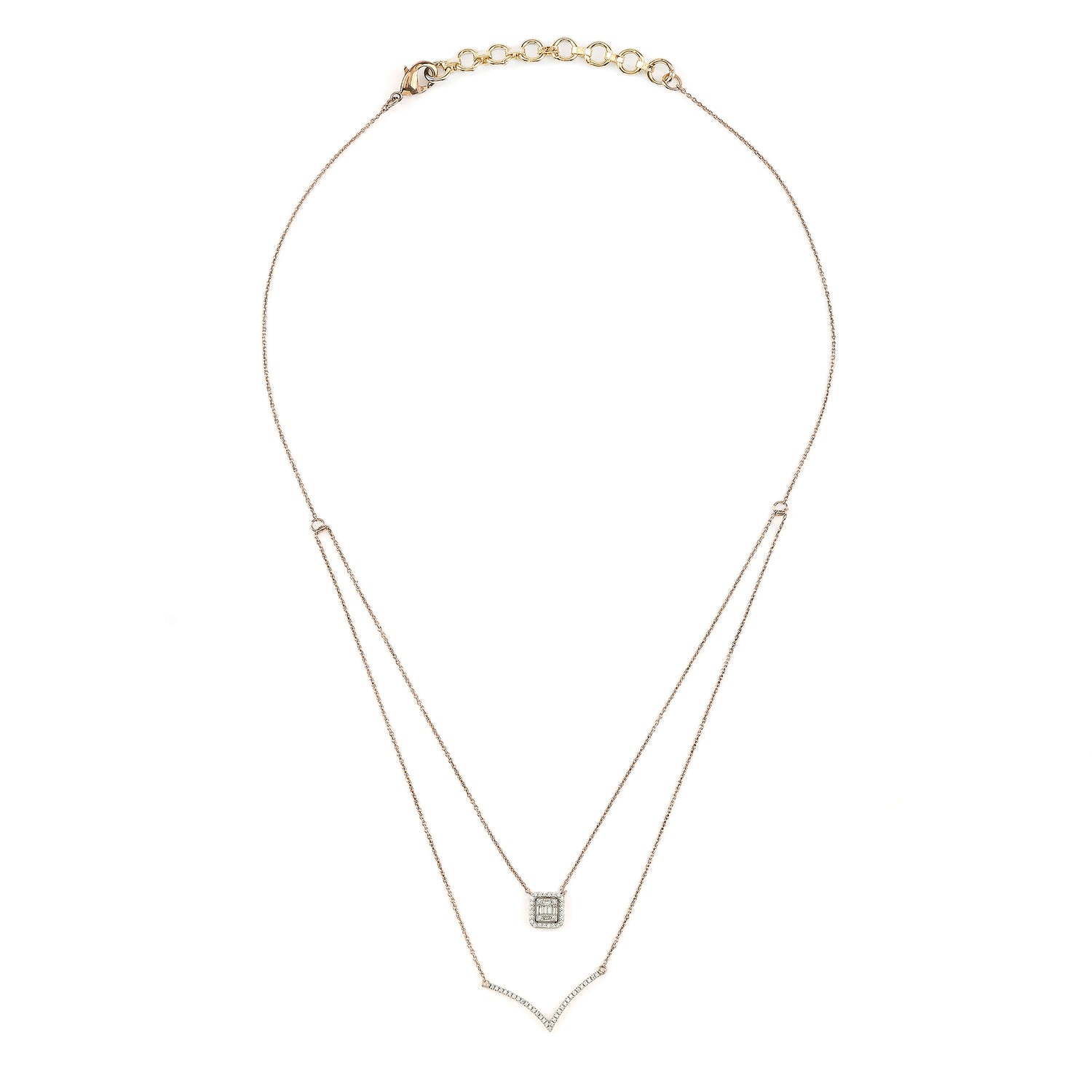 Elegant Double Layered Halo And Chevron Diamond Statement Necklace For Women