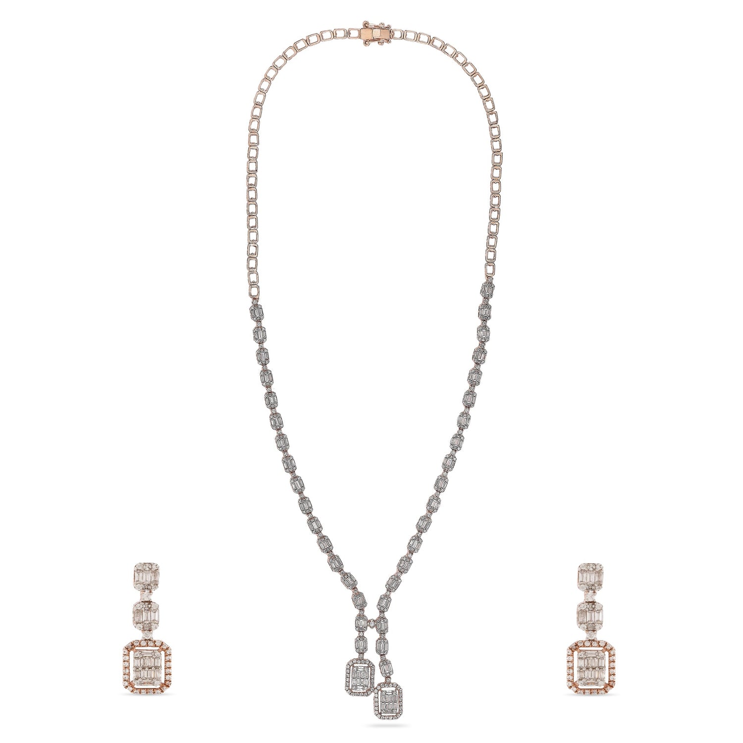 Elegant Radiance Emerald Cut Necklace and Matching Drop Earring Set