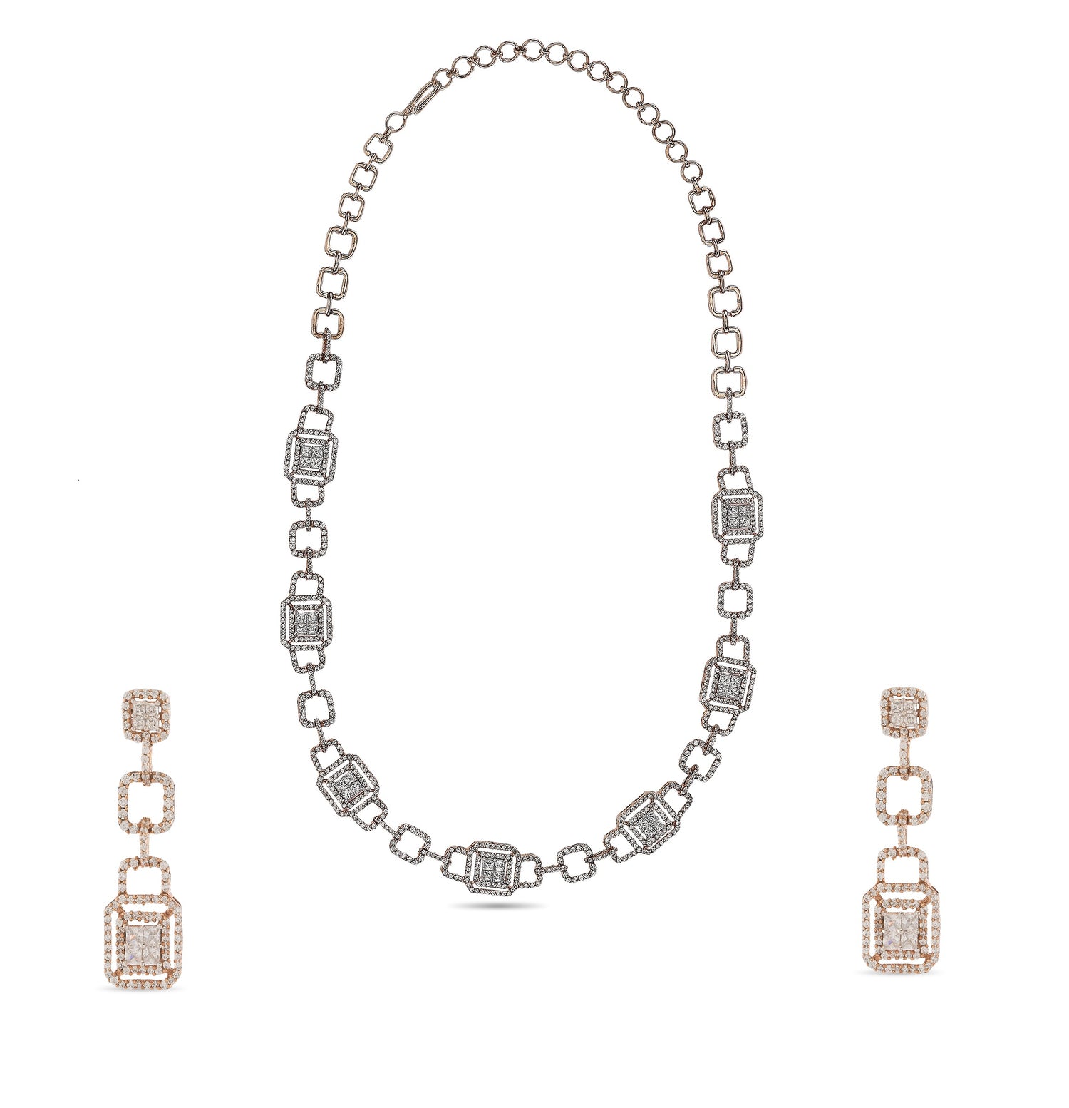 Radiant Geometric Link Necklace and Matching Drop Earring Statement Set