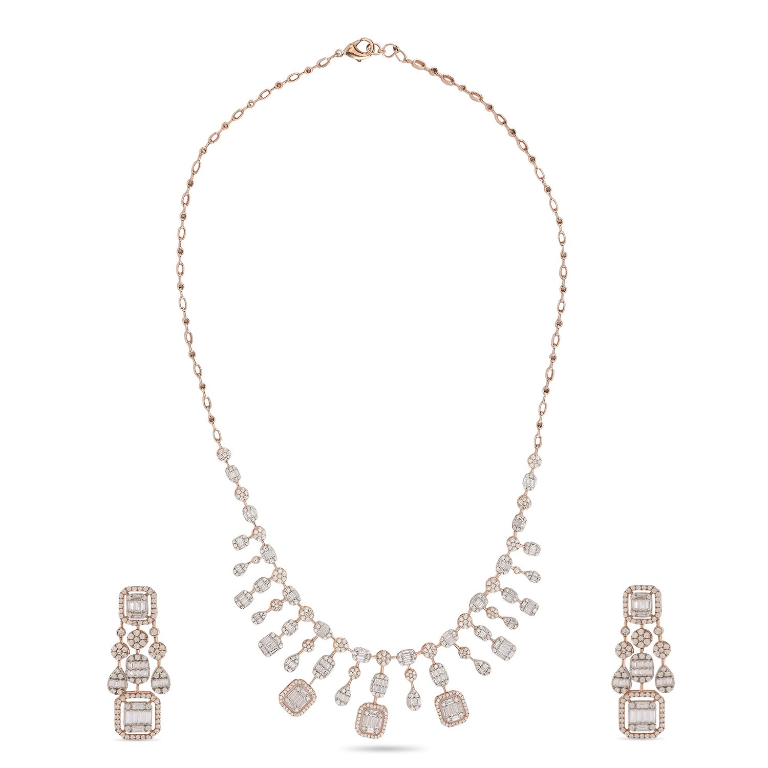 Exquisite Geometric Fringe Statement Necklace and Chandelier Earring Boutique Set