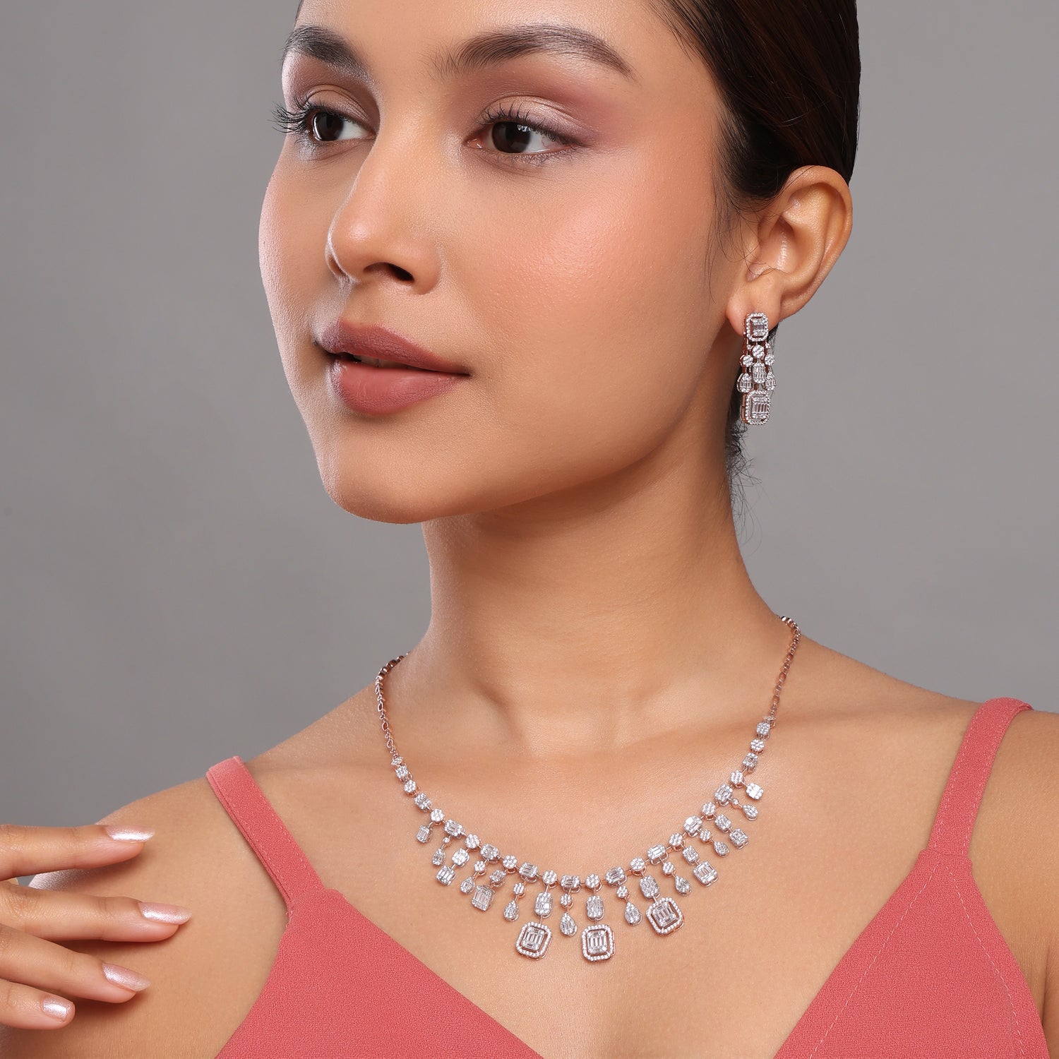 Exquisite Geometric Fringe Statement Necklace and Chandelier Earring Boutique Set