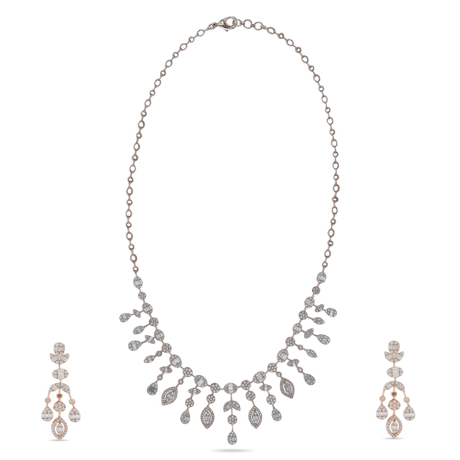 Graceful Marquise Floral Cluster Necklace and Chandelier Earring Set