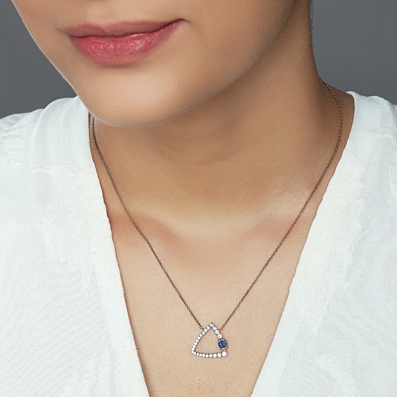 Modern Open Triangle Pendant Necklace with Asymmetric Accent Detail