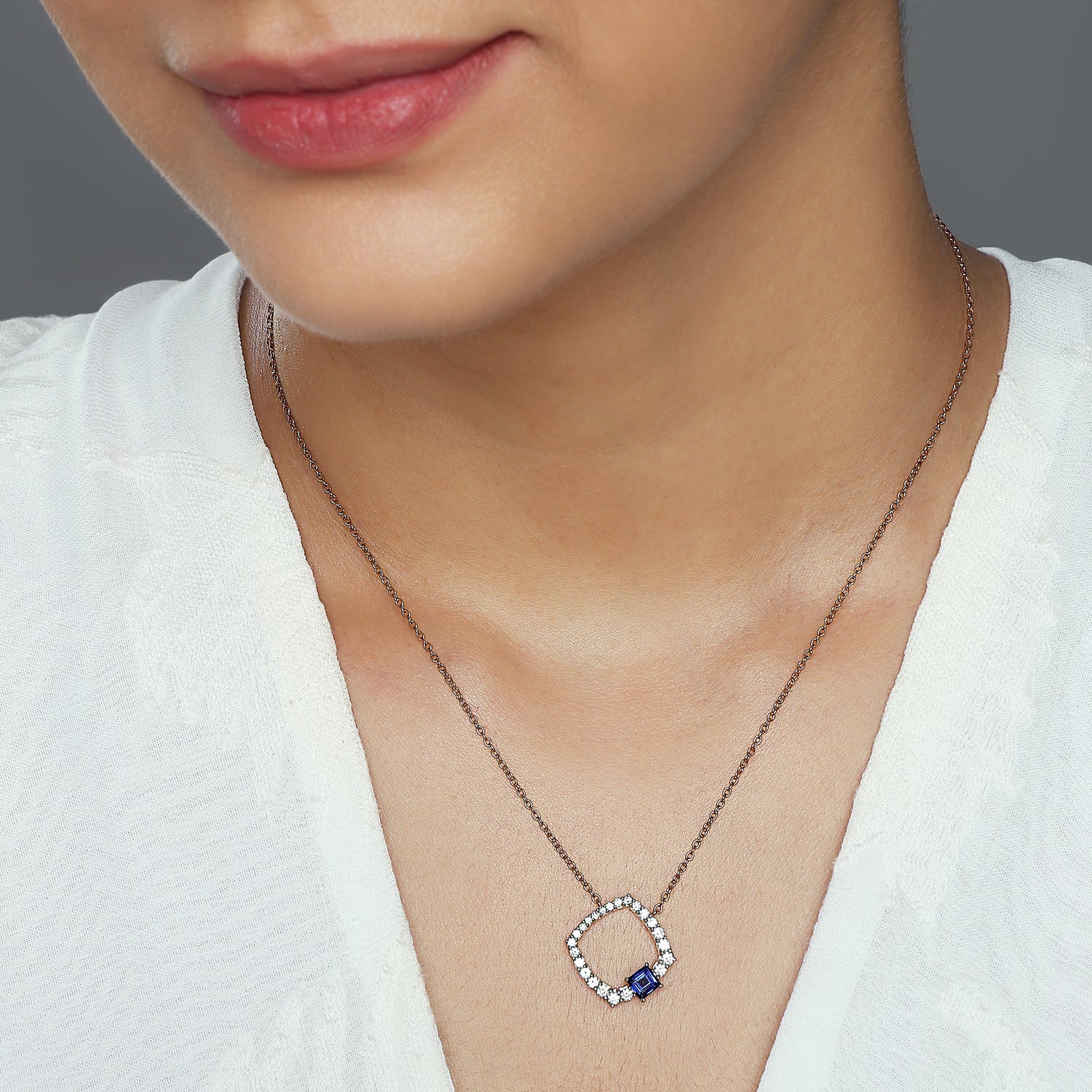Modern Open Square Pendant Necklace with Asymmetric Accent Detail