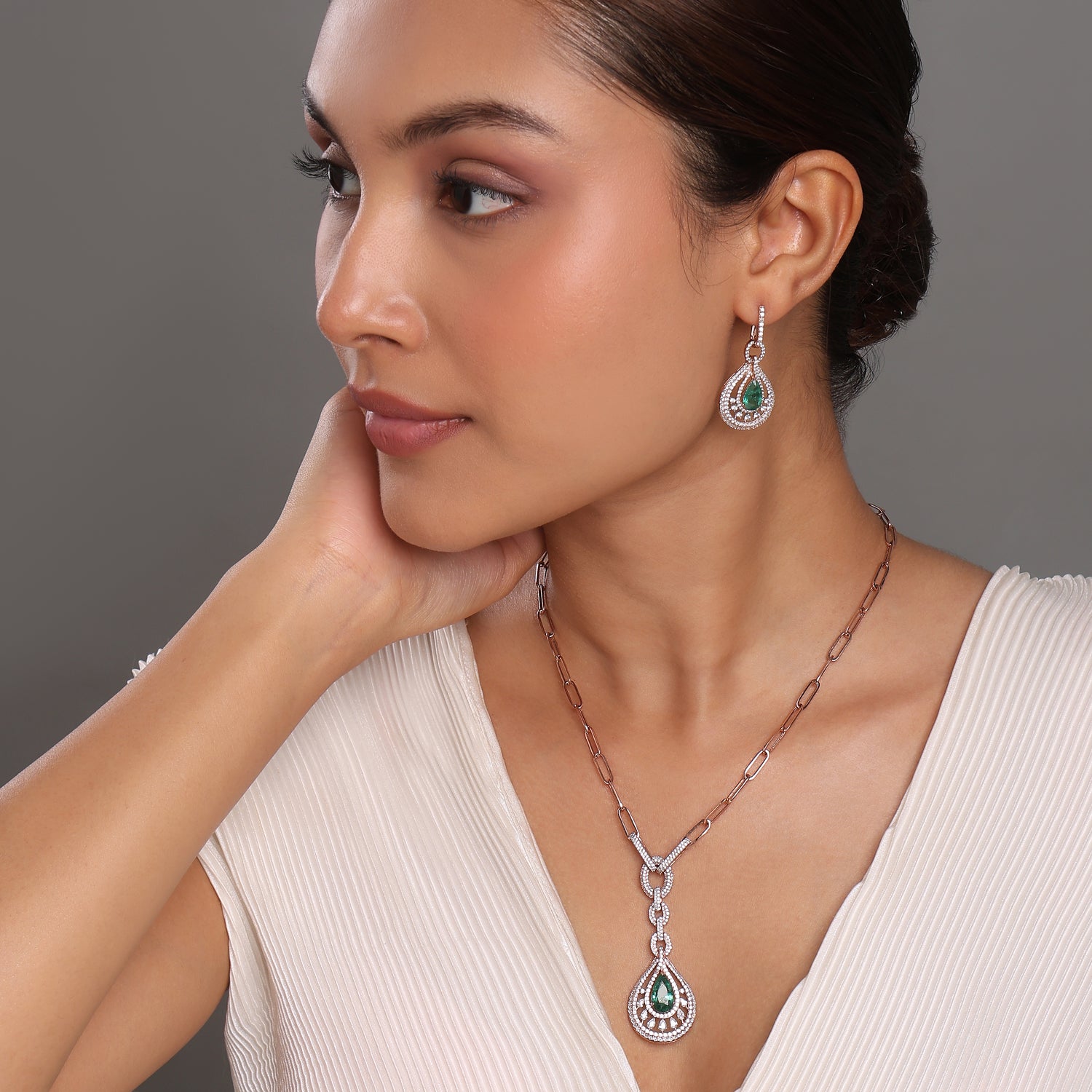 Graceful Enchantment Pear Cut Teardrop Necklace and Earring Set