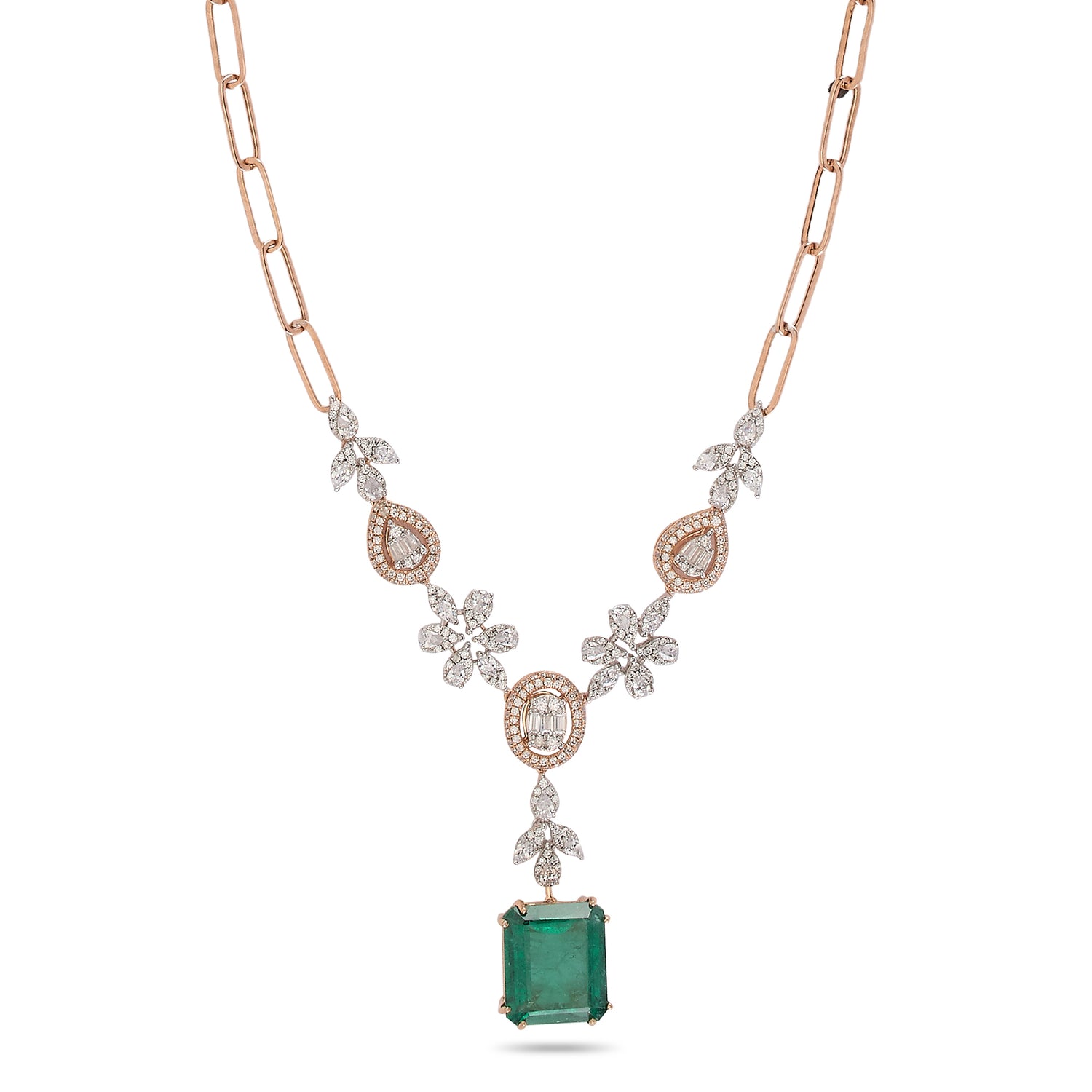 Floral Motif Necklace with Elegant Drop Centerpiece