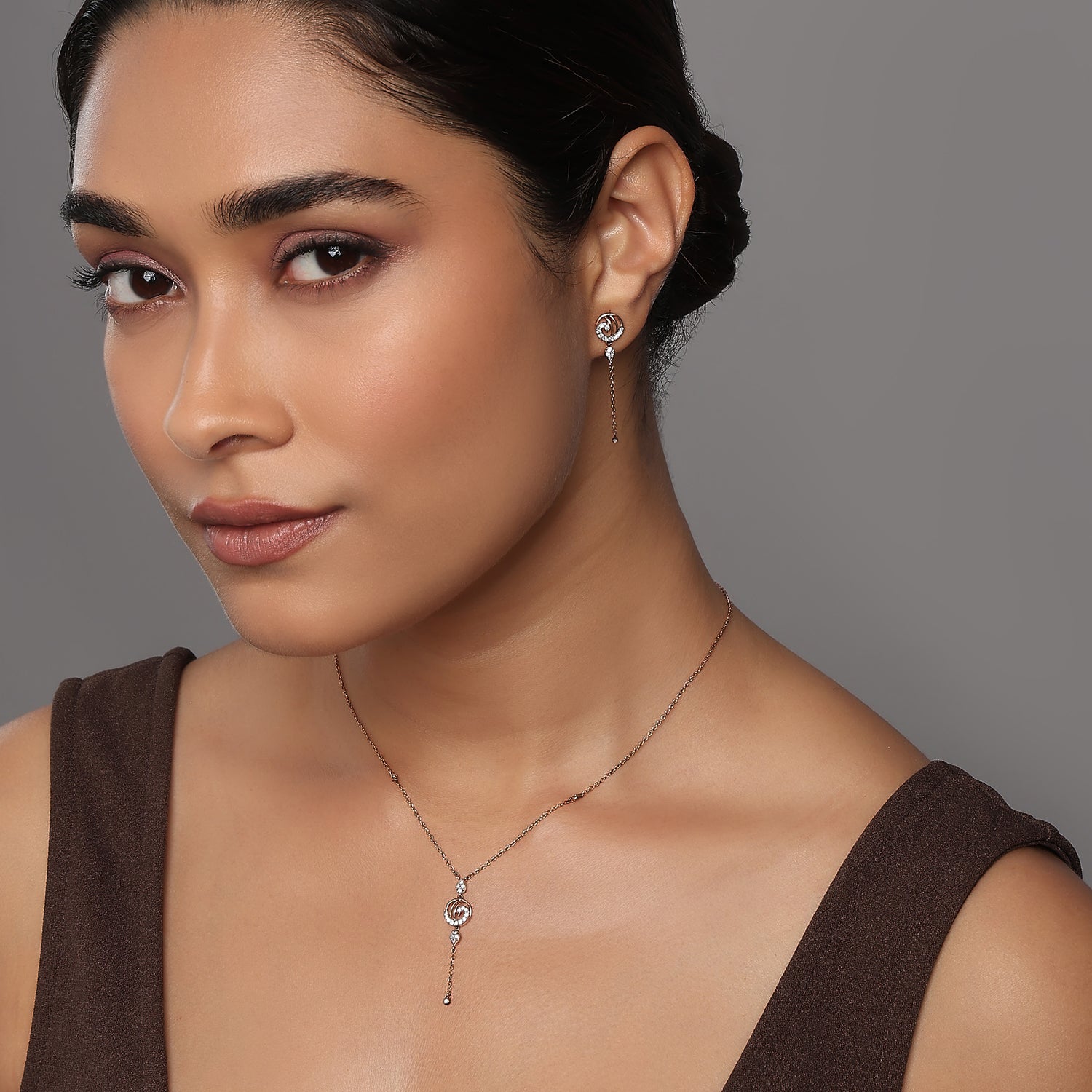Elegant Celestial Swirl Necklace and Dainty Drop Earring Jewelry Set