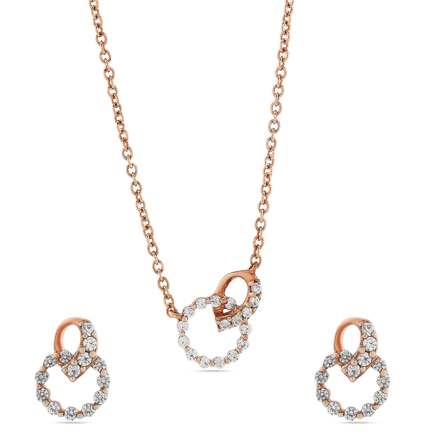 Linked Heart Circle Pendant and Stud Earring Set