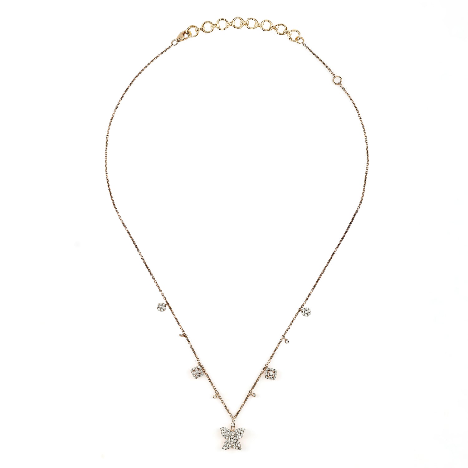 Graceful Butterfly Charm Necklace With Shimmering Floral And Geometric Accents