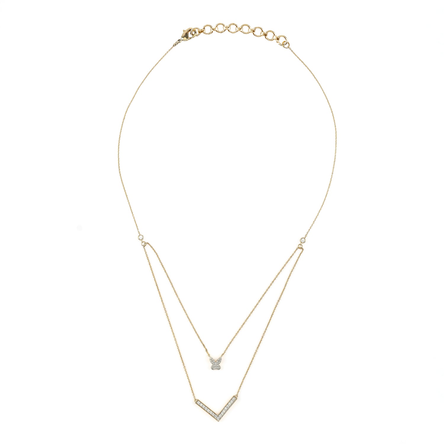 Graceful Enchanted Butterfly and Chevron Double Layered Statement Necklace for Women