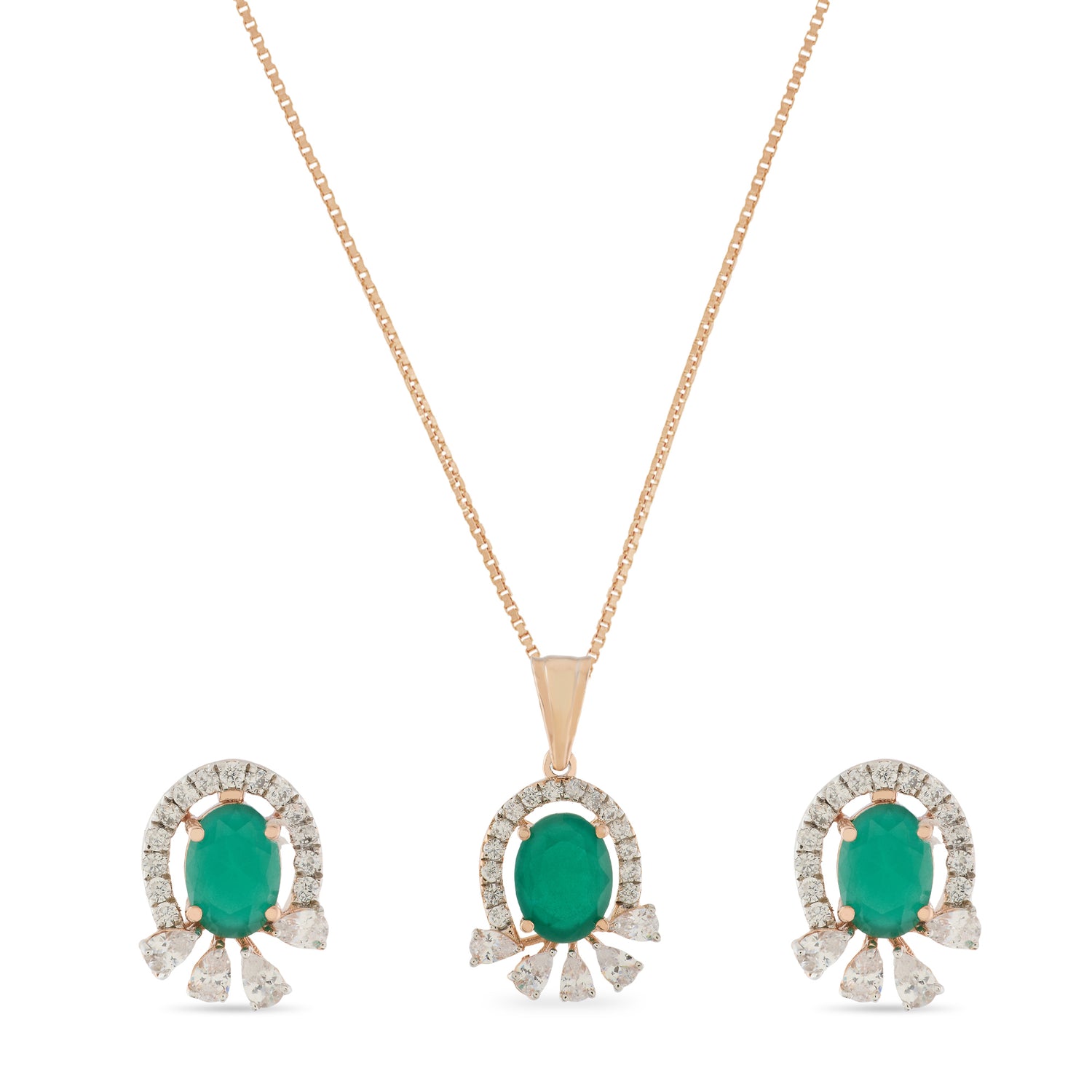 Enchanting Oval Verdant Halo Pendant and Matching Stud Earring Set