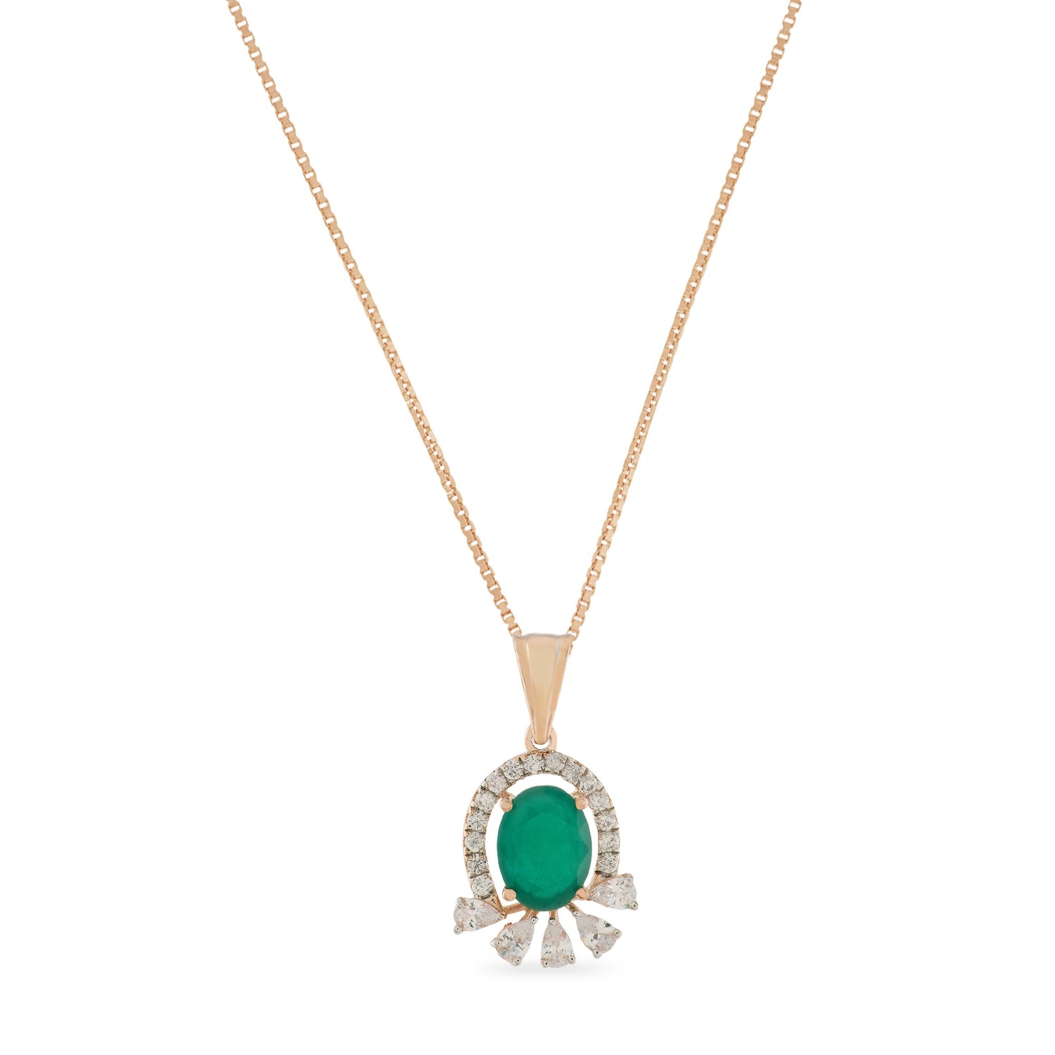 Graceful Oval Halo Pendant with Fan Inspired Accents