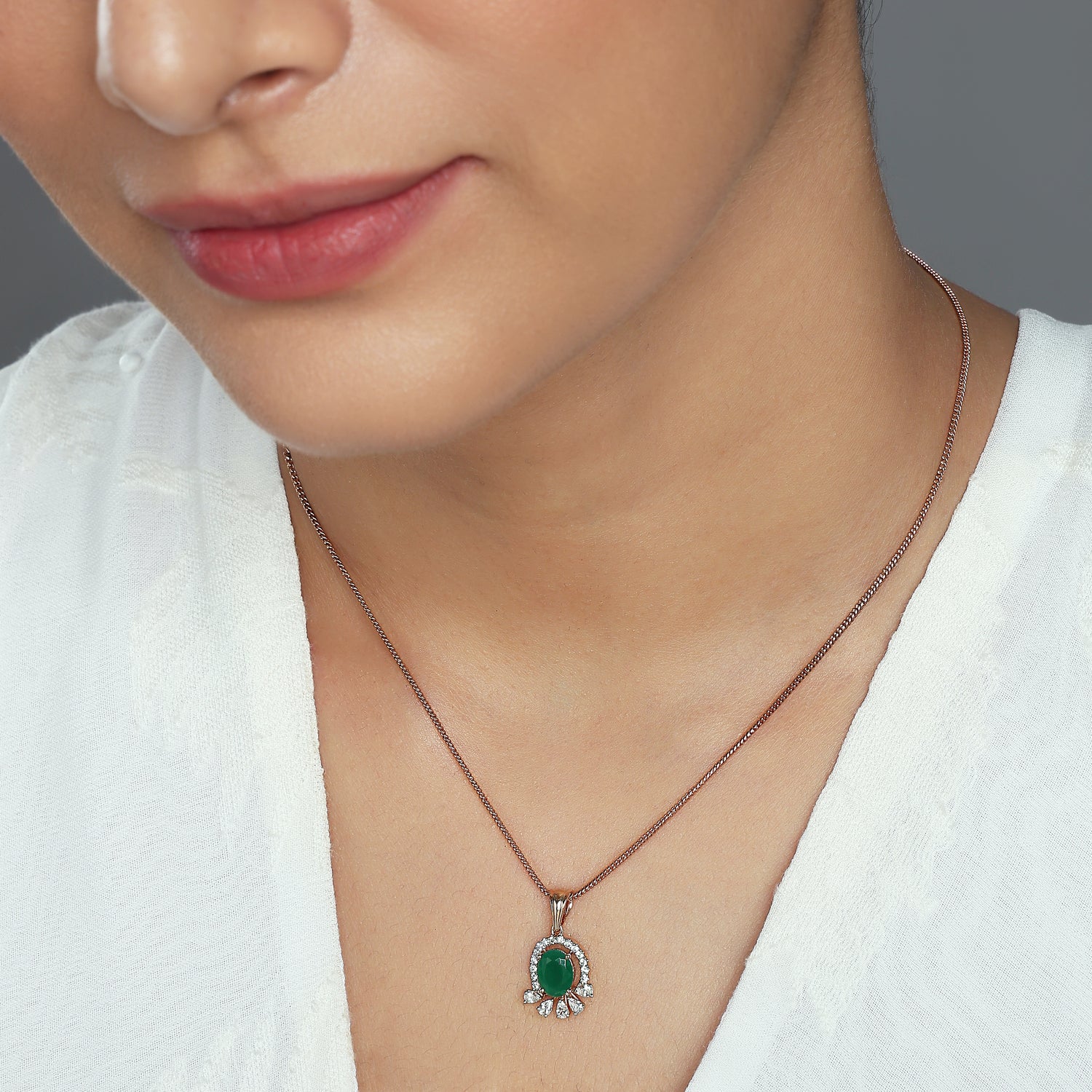 Graceful Oval Halo Pendant with Fan Inspired Accents