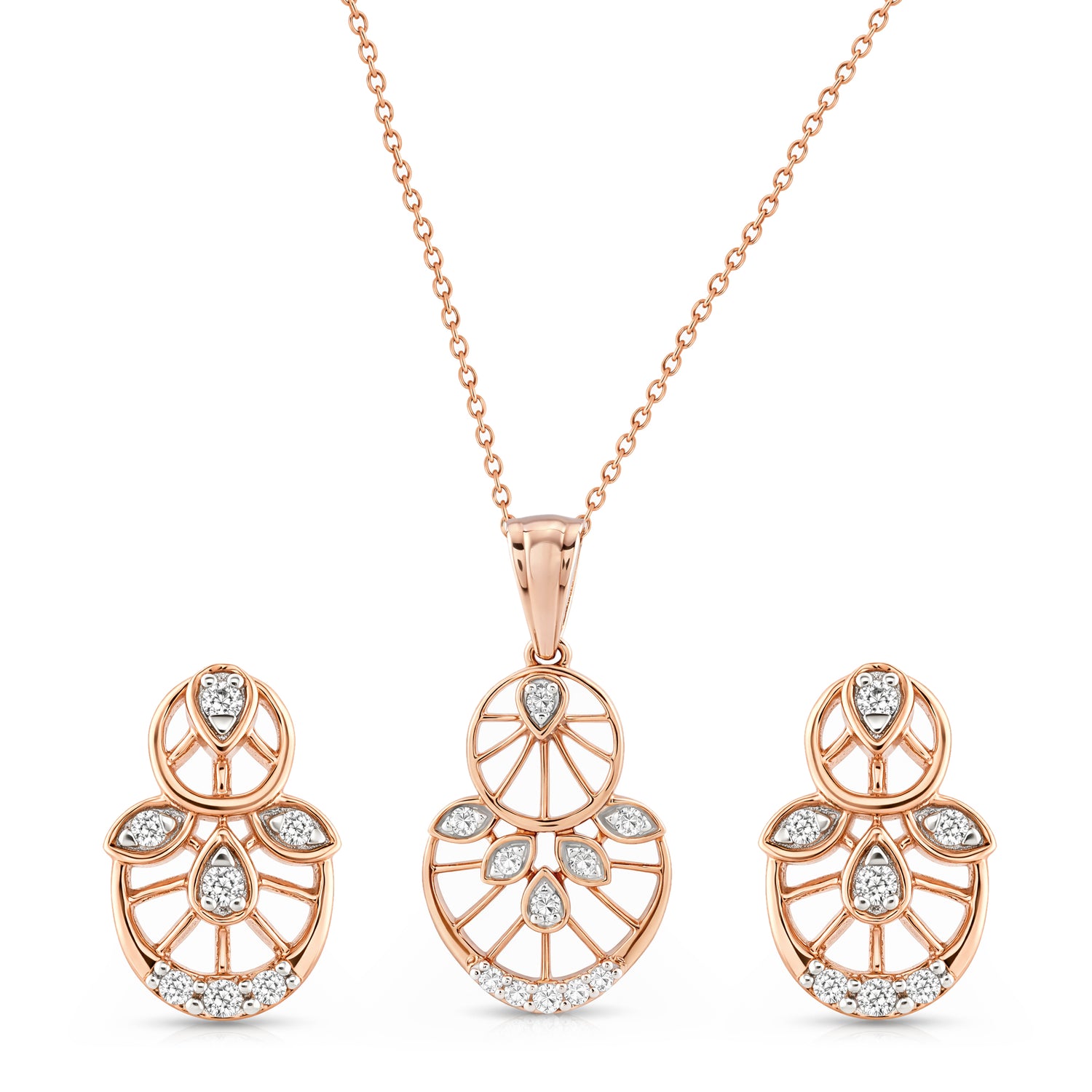 Enchanted Radiant Geometric Filigree Pendant and Matching Stud Earrings Set