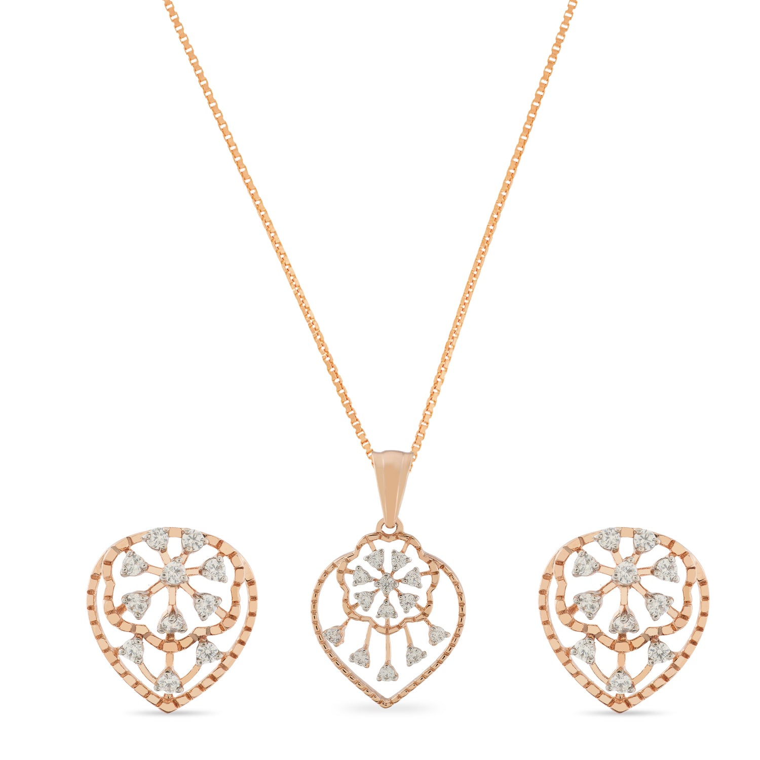 Graceful Floral Openwork Pendant and Matching Stud Earrings Jewelry Set