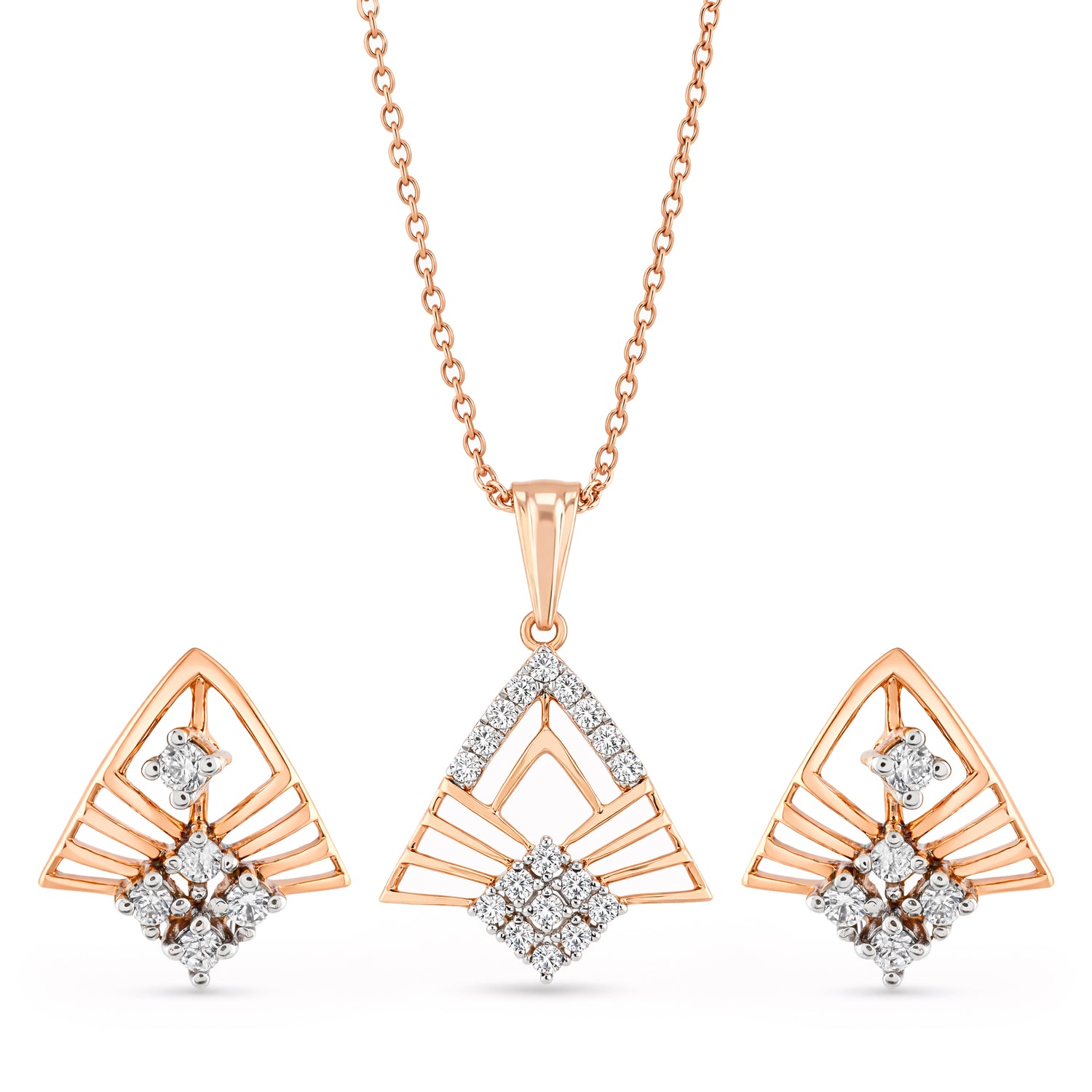 Radiant Geometric Fan Pendant and Matching Stud Earrings Jewelry Set