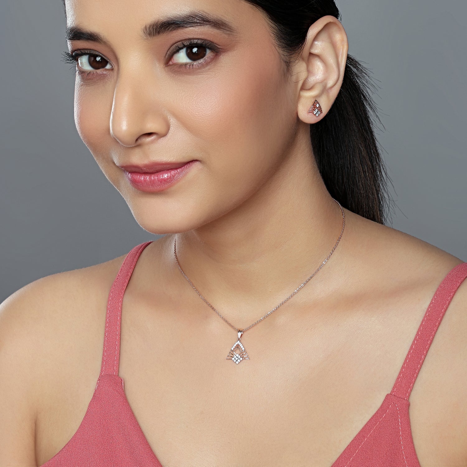 Radiant Geometric Fan Pendant and Matching Stud Earrings Jewelry Set