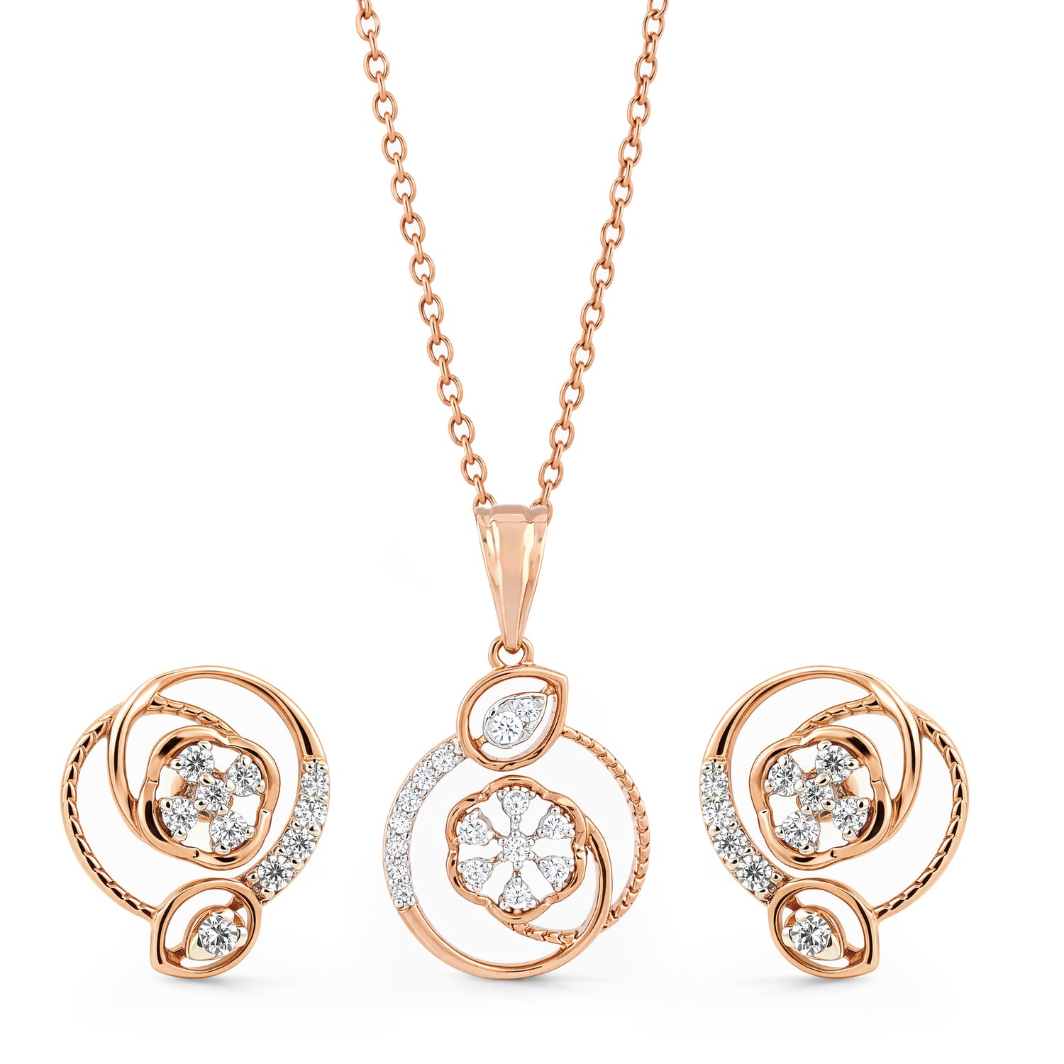 Elegant Floral Bloom Pendant and Matching Earrings Jewelry Set