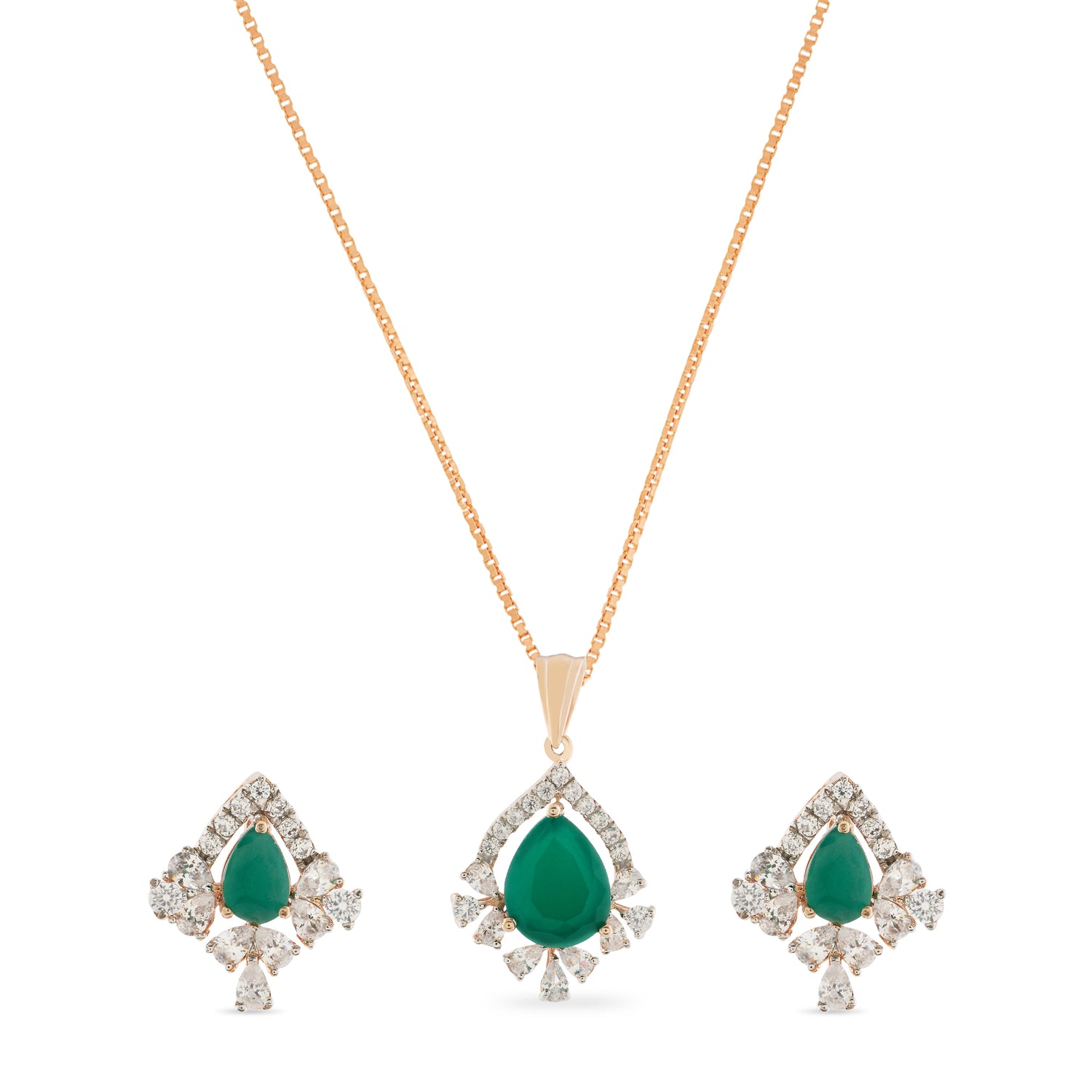A Timeless Romance Verdant Pear Cut Pendant and Stud Earrings Set