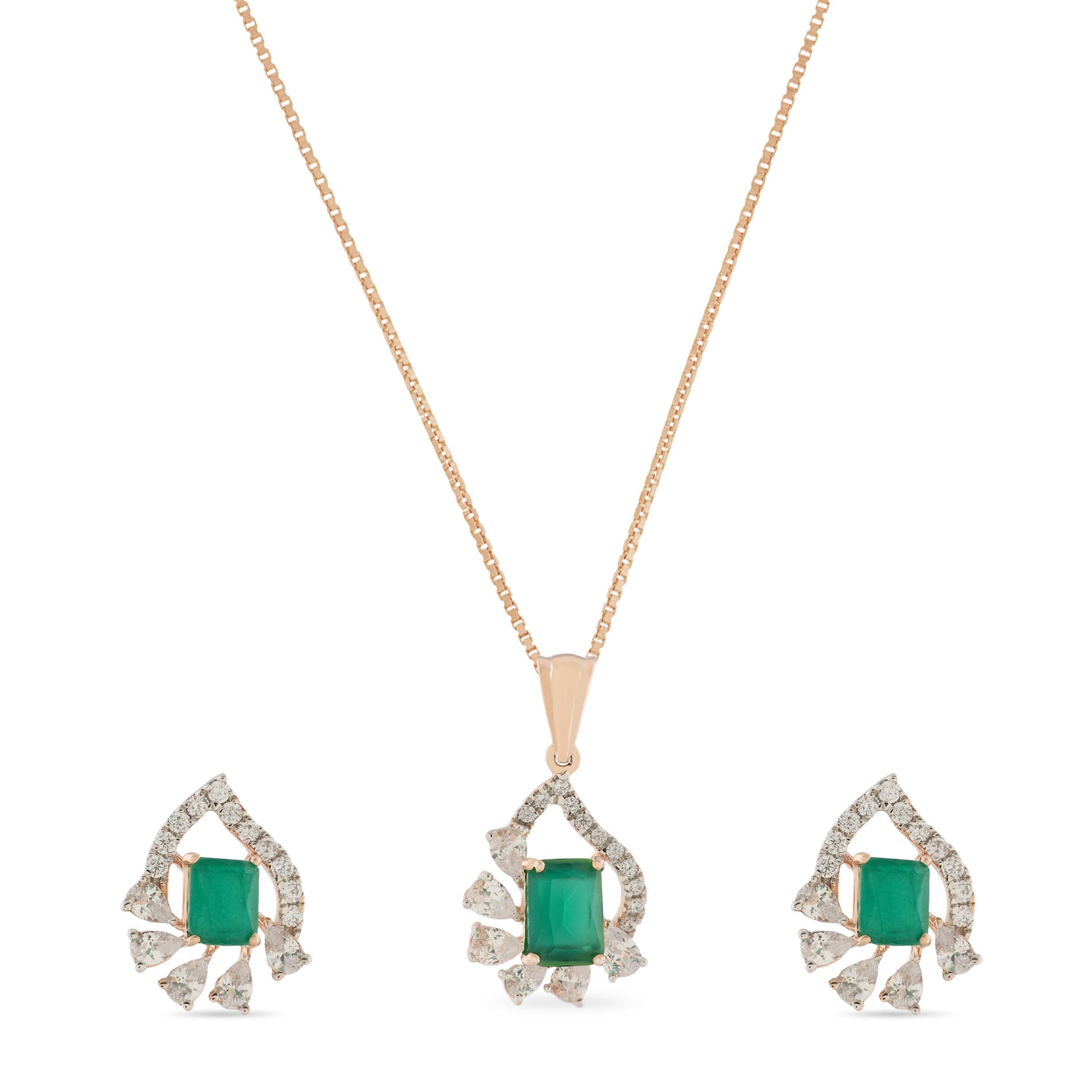 Enchanting Verdant Halo Pendant and Stud Earrings Matching Jewelry Set