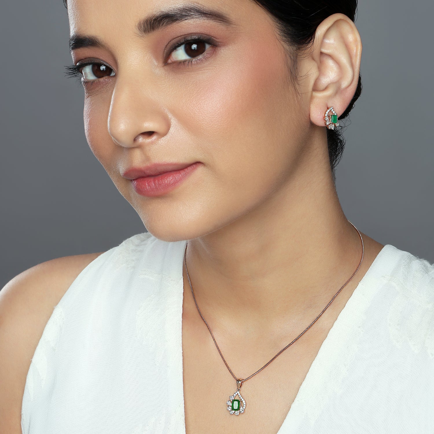 Enchanting Verdant Halo Pendant and Stud Earrings Matching Jewelry Set