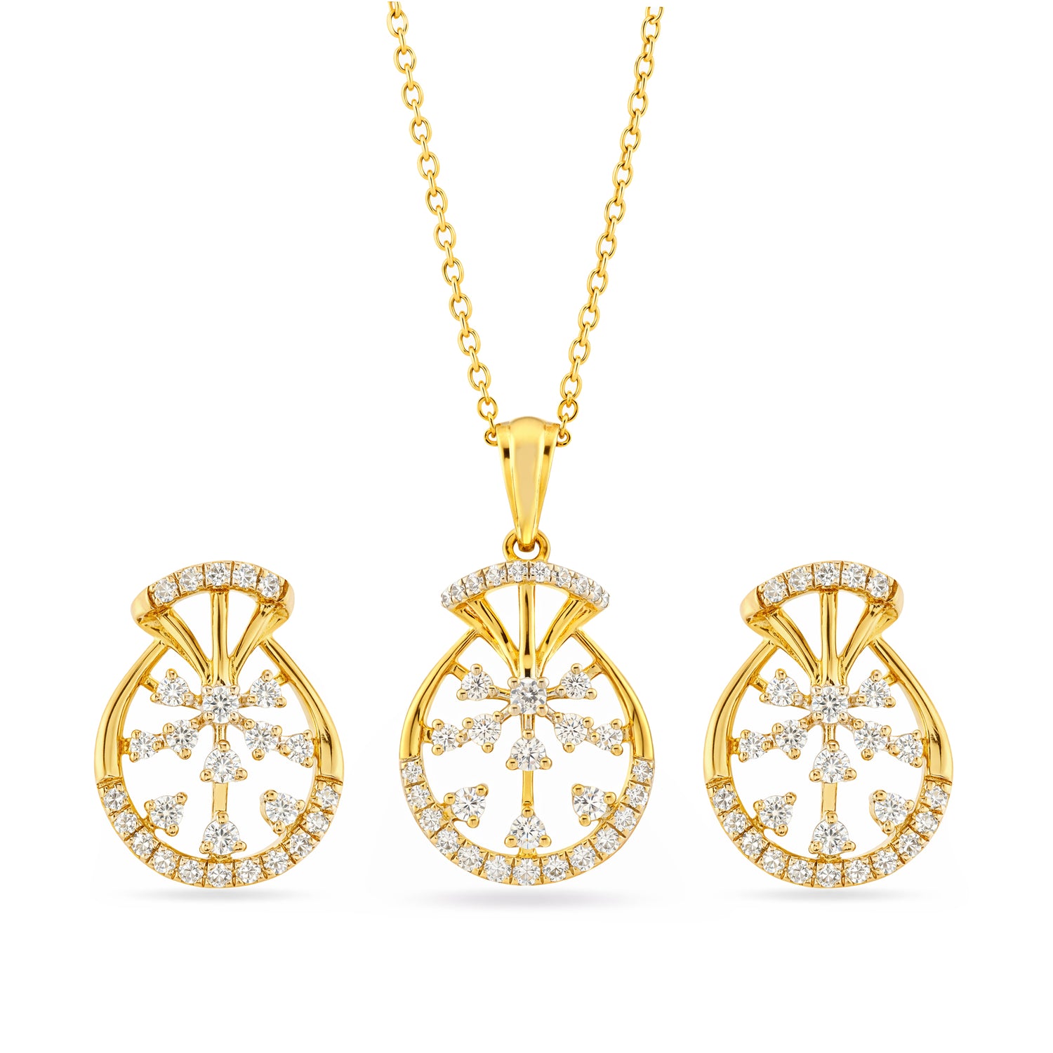 Eternal Radiance Floral Lattice Openwork Pendant and Earring Set