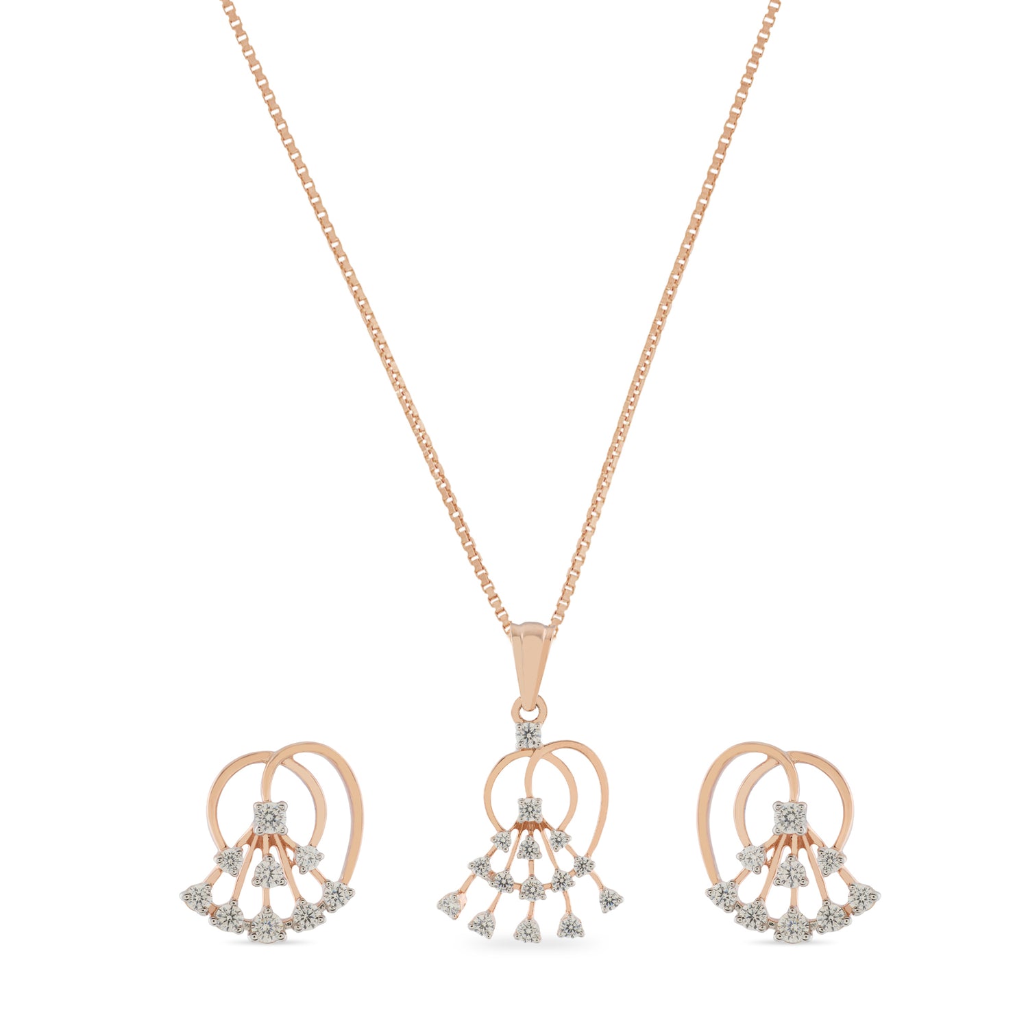 Graceful Cascading Floral Bloom Pendant and Stud Earrings Jewelry Set