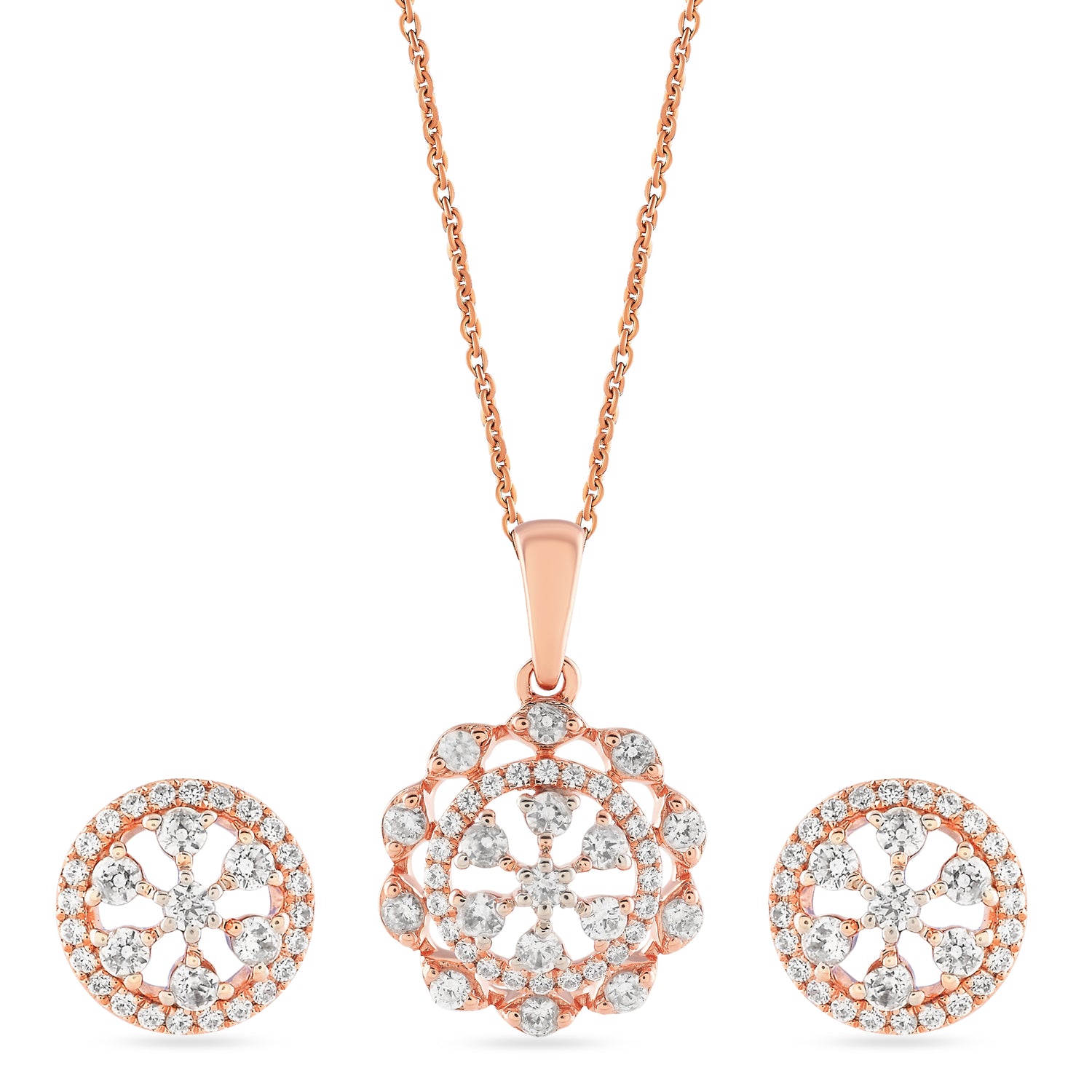Radiant Floral Halo Pendant with Matching Stud Earrings Set