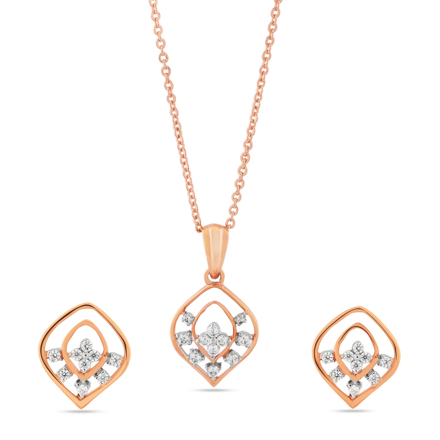 Eternal Radiance Floral Petal Pendant and Matching Stud Earring Set