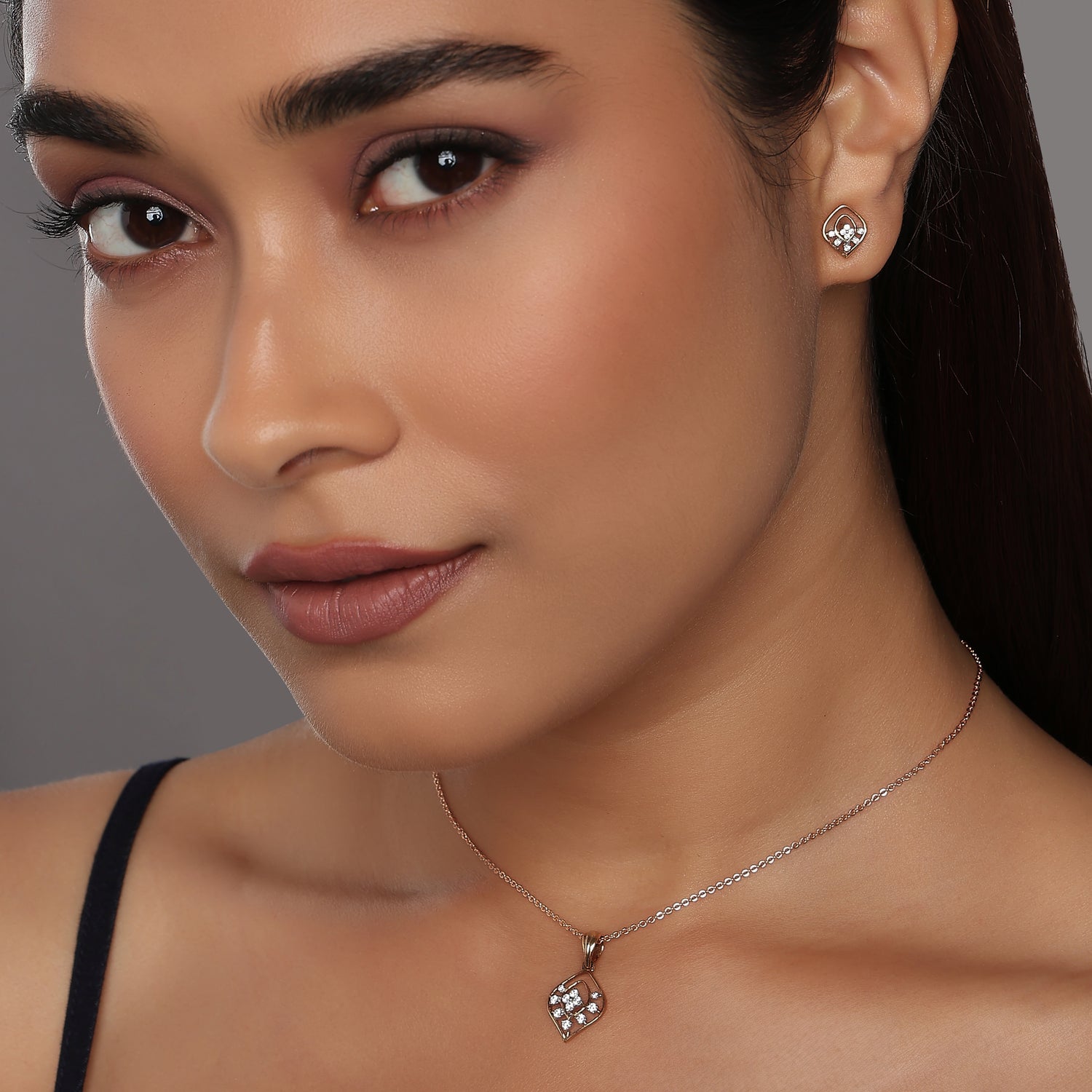 Eternal Radiance Floral Petal Pendant and Matching Stud Earring Set
